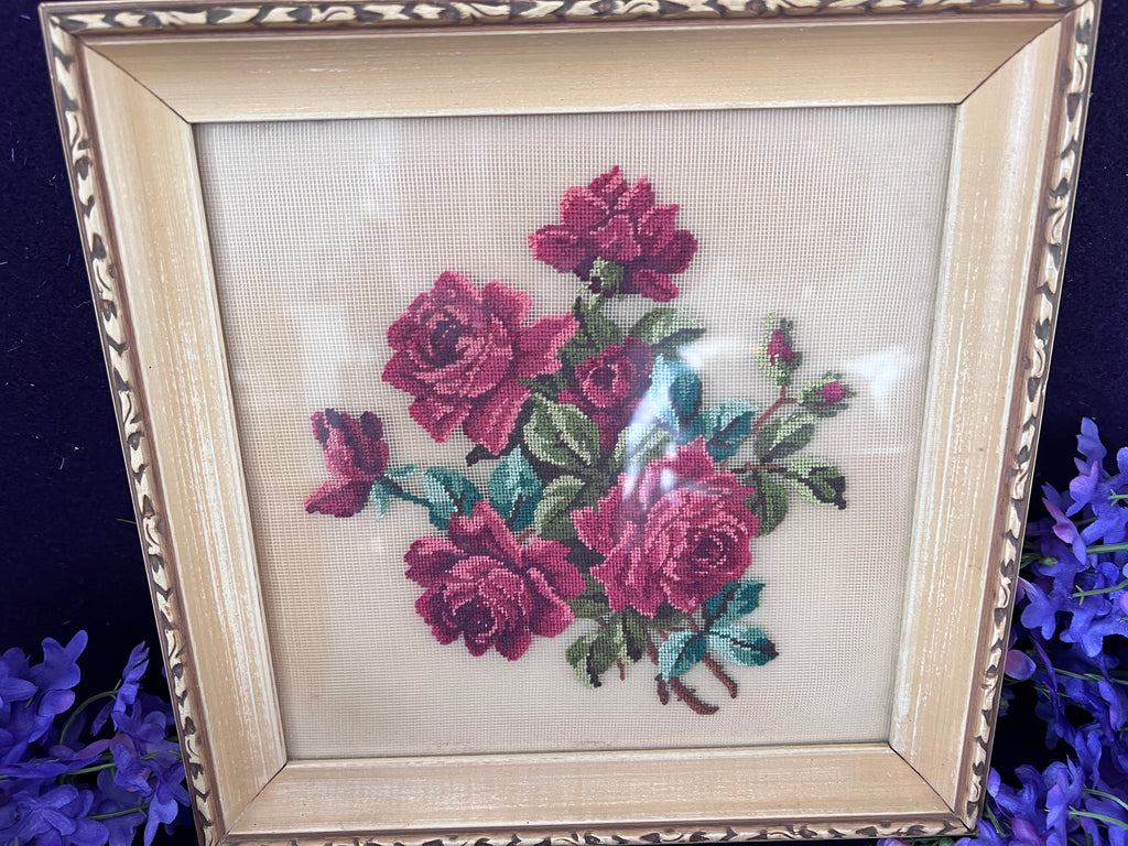 Vintage Framed Floral Rose Needlepoint Art – Toronto Provenance