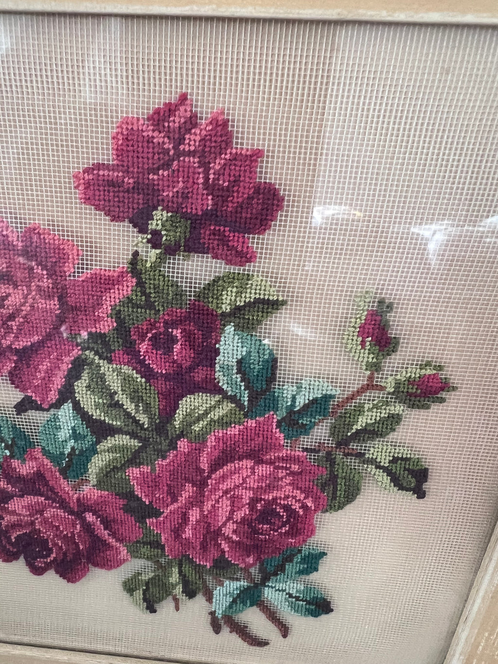 Vintage Framed Floral Rose Needlepoint Art – Toronto Provenance