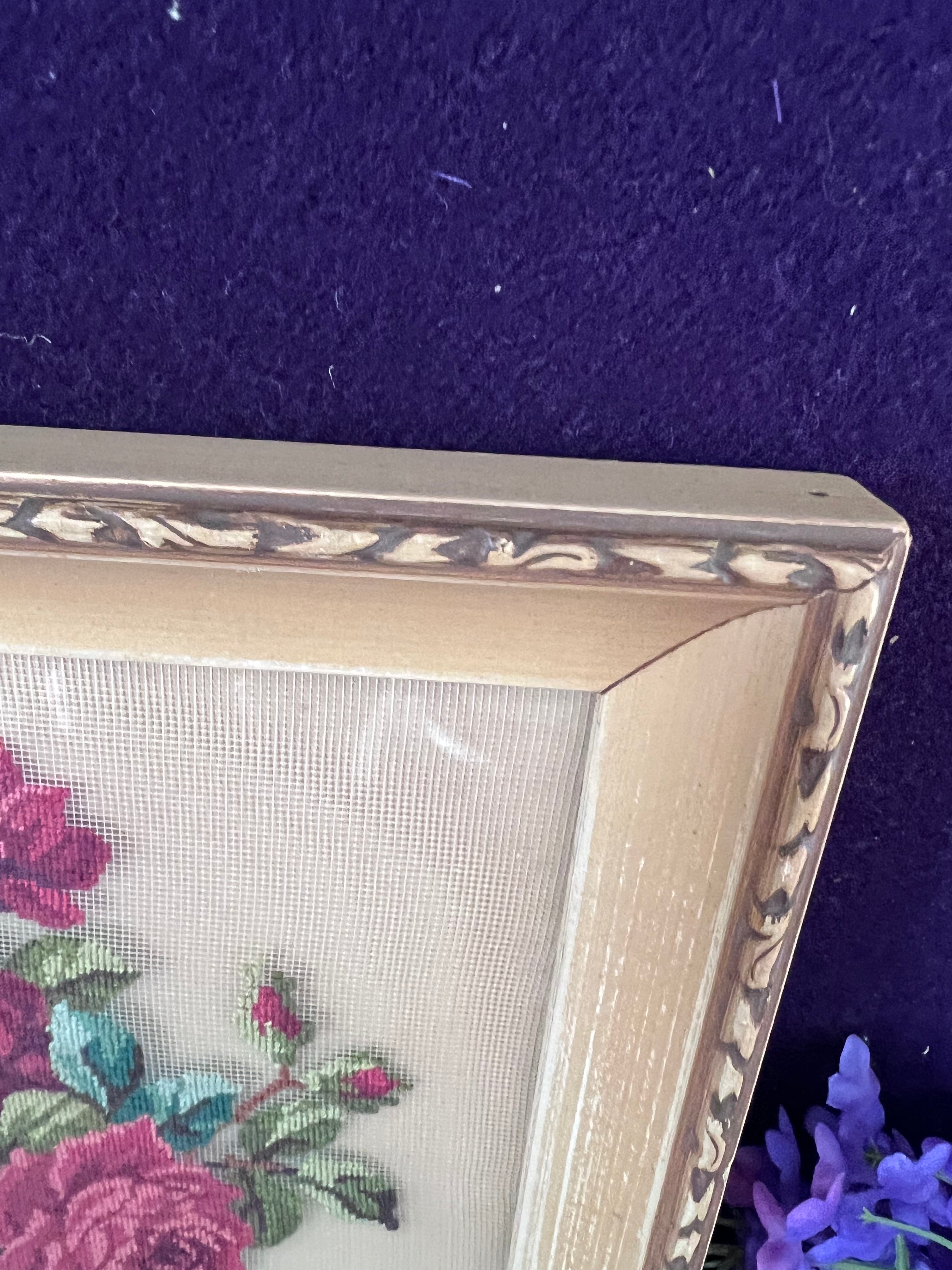 Vintage Framed Floral Rose Needlepoint Art – Toronto Provenance