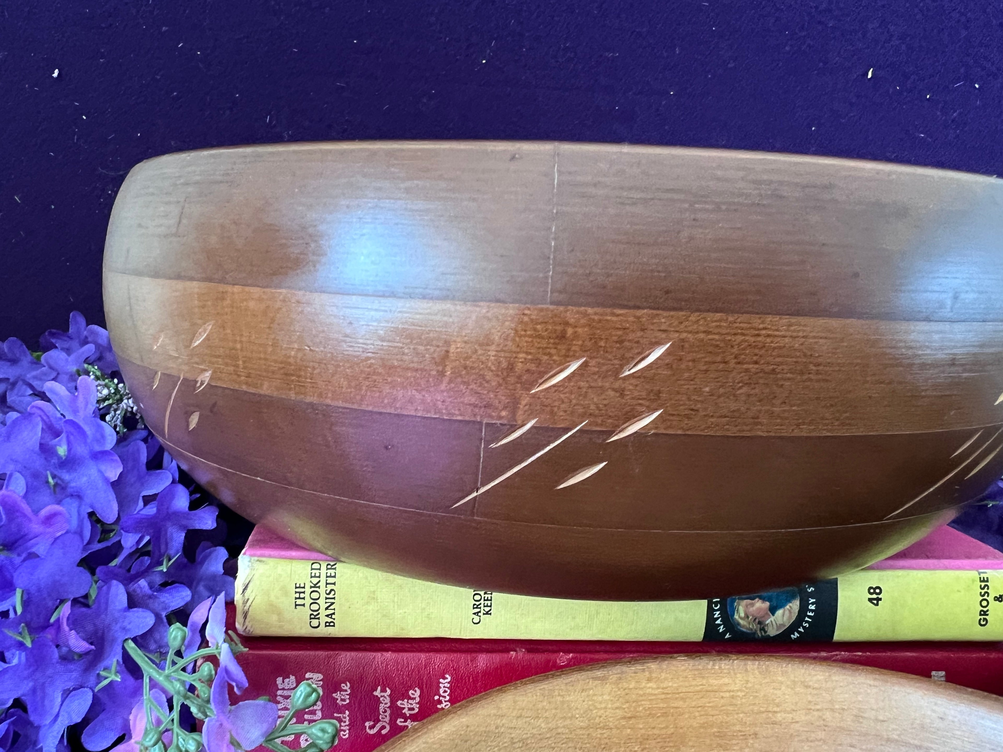 Vintage Baribocraft Canada Wooden Salad Bowl Set — 6-Piece Mid-Century Modern Carved Maple