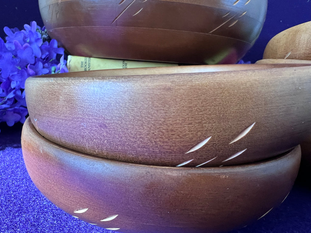 Vintage Baribocraft Canada Wooden Salad Bowl Set — 6-Piece Mid-Century Modern Carved Maple