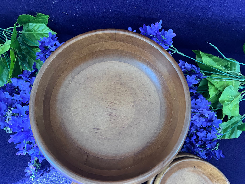 Vintage Baribocraft Canada Wooden Salad Bowl Set — 6-Piece Mid-Century Modern Carved Maple