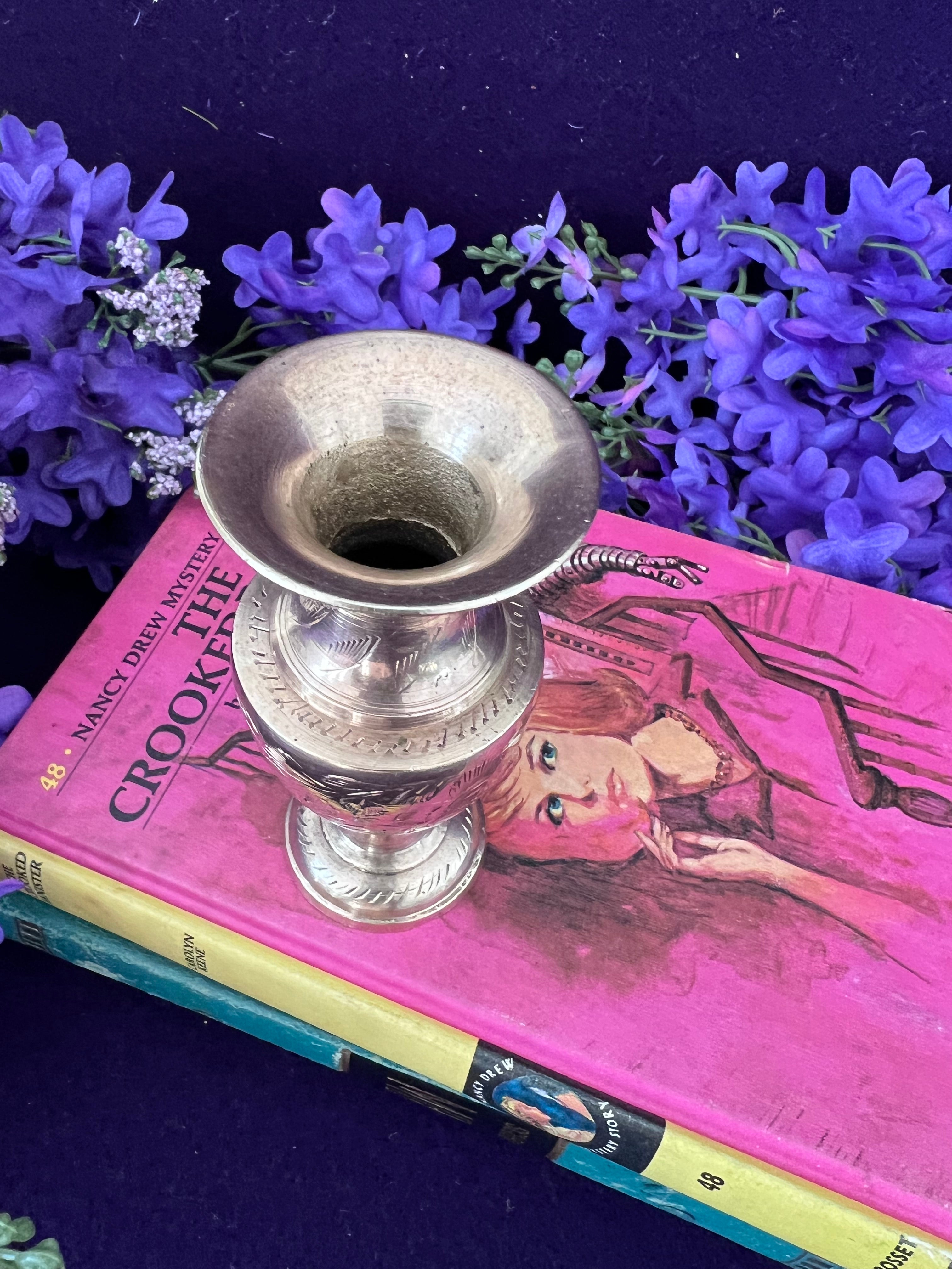 Vintage Hand-Etched Brass Bud Vase — Floral Urn, Cottagecore Dark Academia Decor
