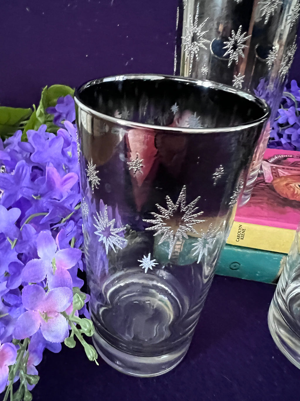 Vintage Mid-Century Silver Starburst Highball Glasses — Atomic Era Platinum Fade, Set of 4
