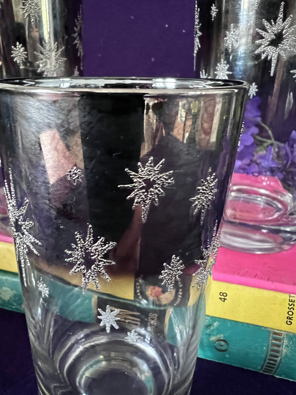 Vintage Mid-Century Silver Starburst Highball Glasses — Atomic Era Platinum Fade, Set of 4