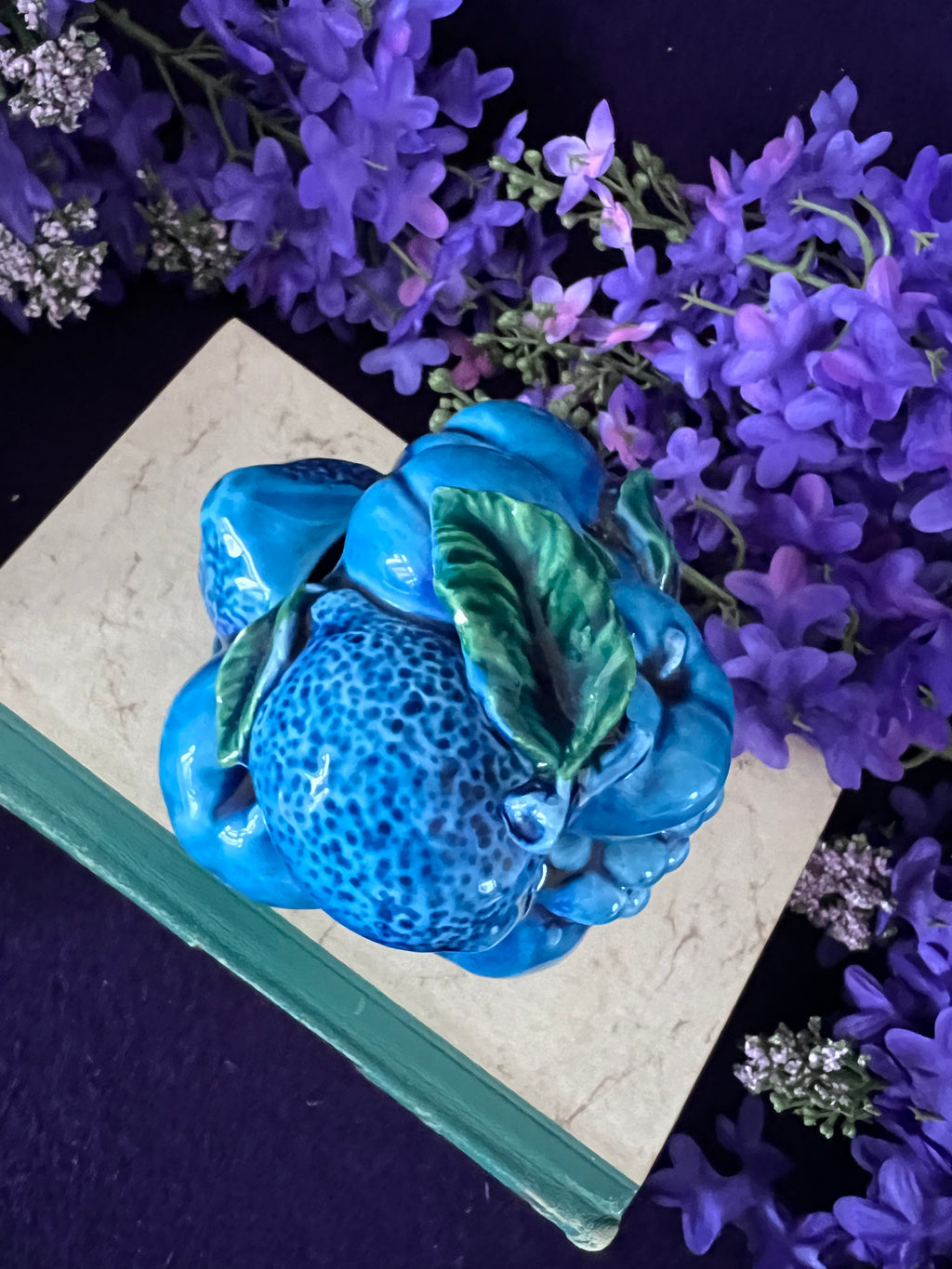 Vintage Inarco Mood Indigo Lidded Fruit Jar — 1968 Blue Majolica Ceramic, Giftcraft Canada