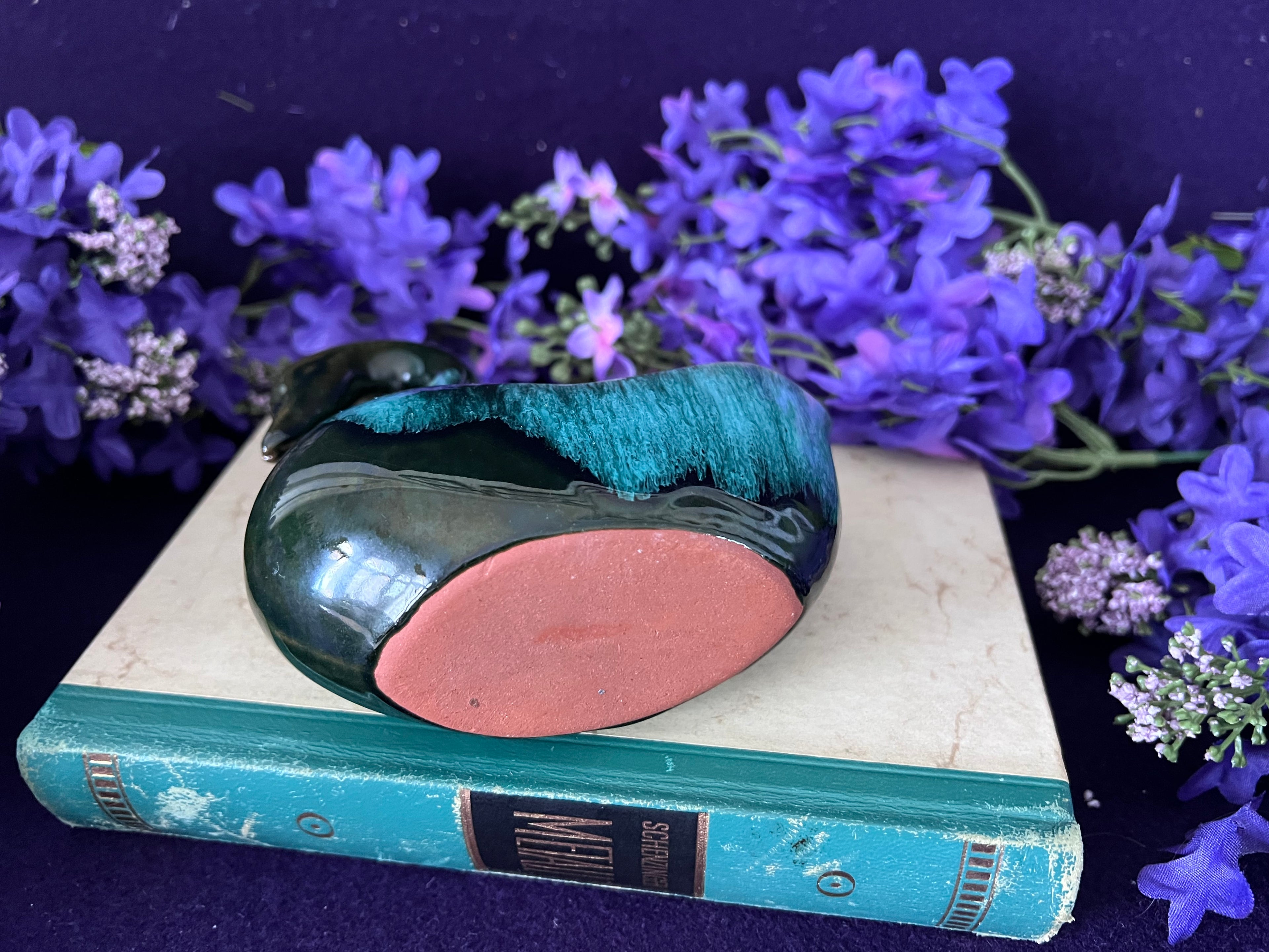 Vintage Blue Mountain Pottery Swan Planter — Green Drip Glaze, Collingwood Ontario c.1970s