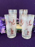 Vintage Mid-Century Frosted Autumn Leaves Highball Glasses — Set of 4, Gold Rim MCM Barware