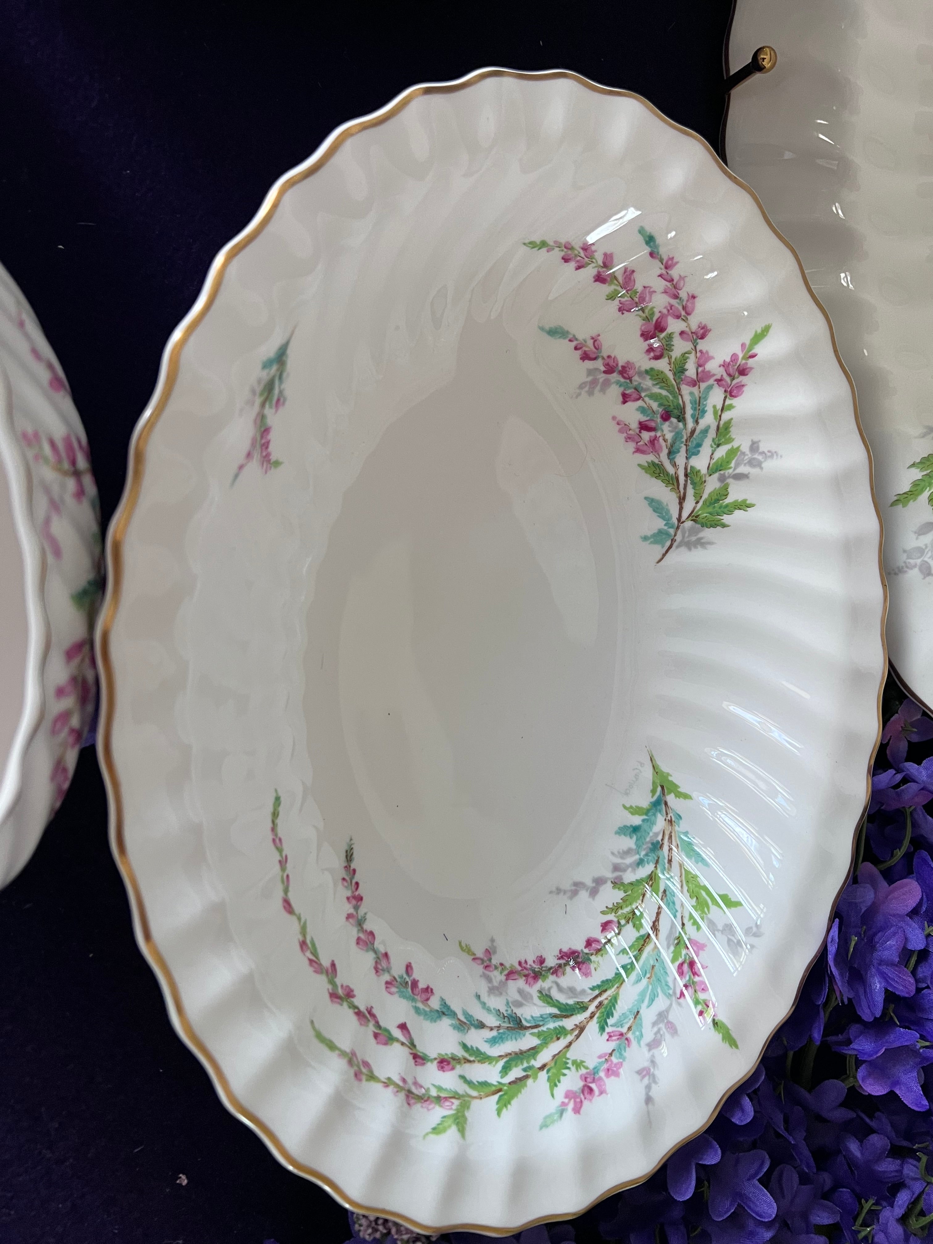 Vintage Royal Doulton "Bell Heather" Bone China Set - Signed by Artist P. Curnock