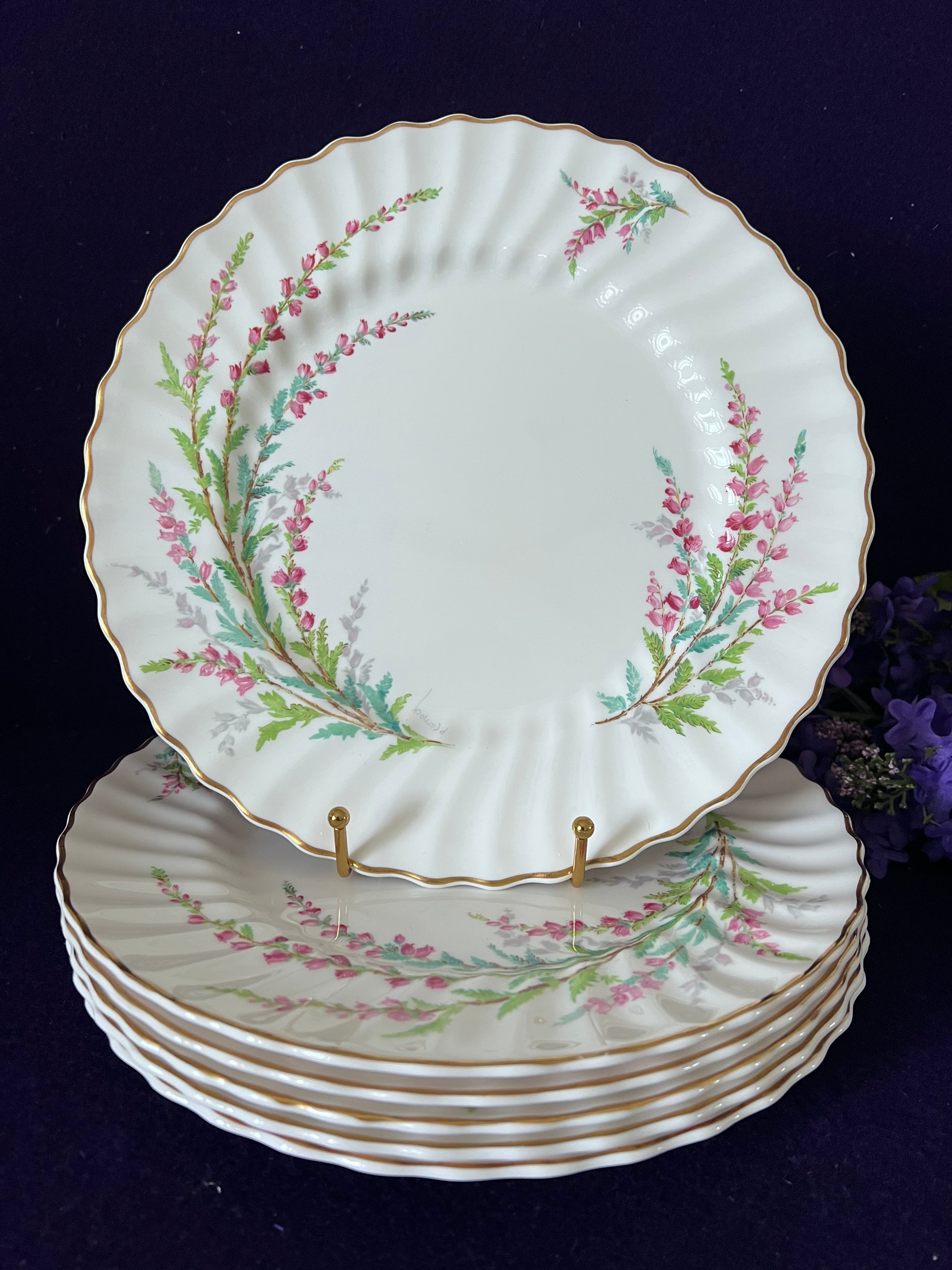 Vintage Royal Doulton "Bell Heather" Bone China Set - Signed by Artist P. Curnock
