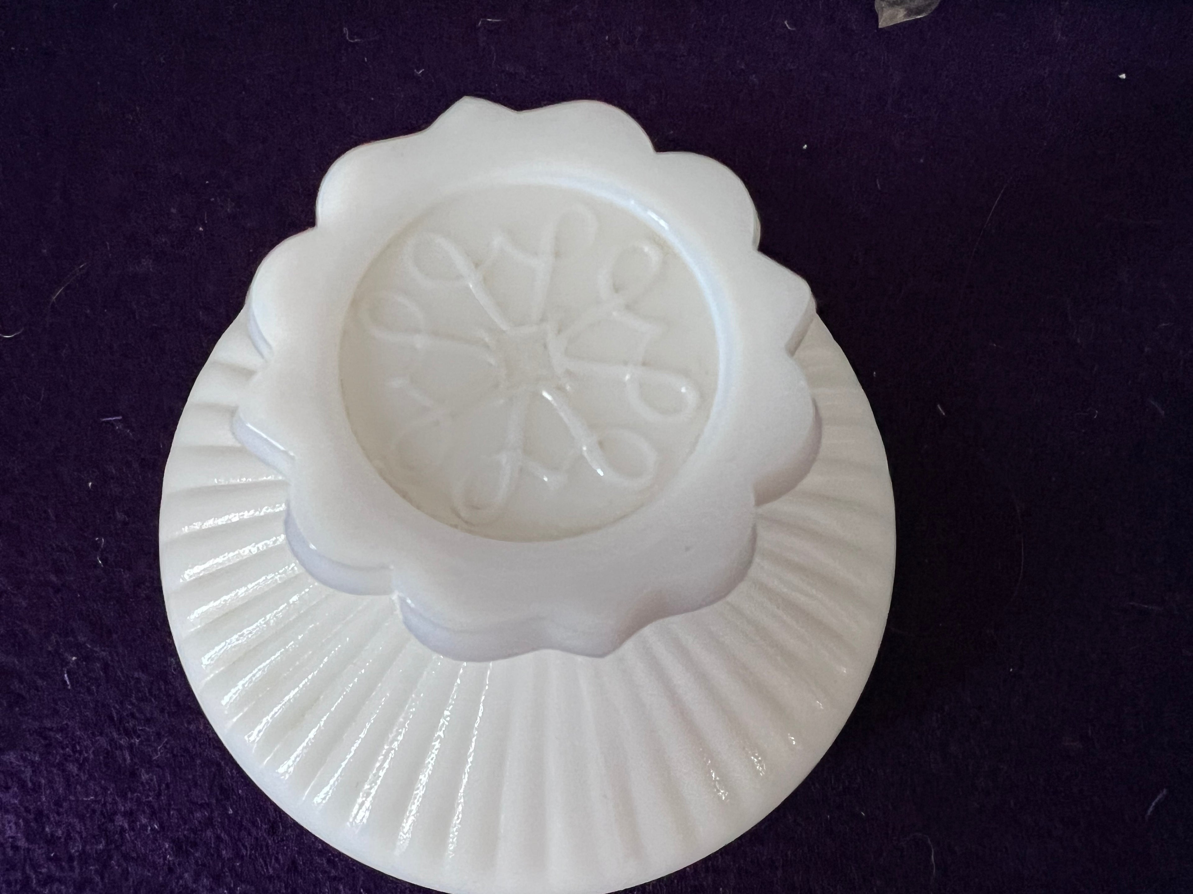 Vintage Milk Glass Vanity Powder Jar with Ornate Silver-Tone Floral Band