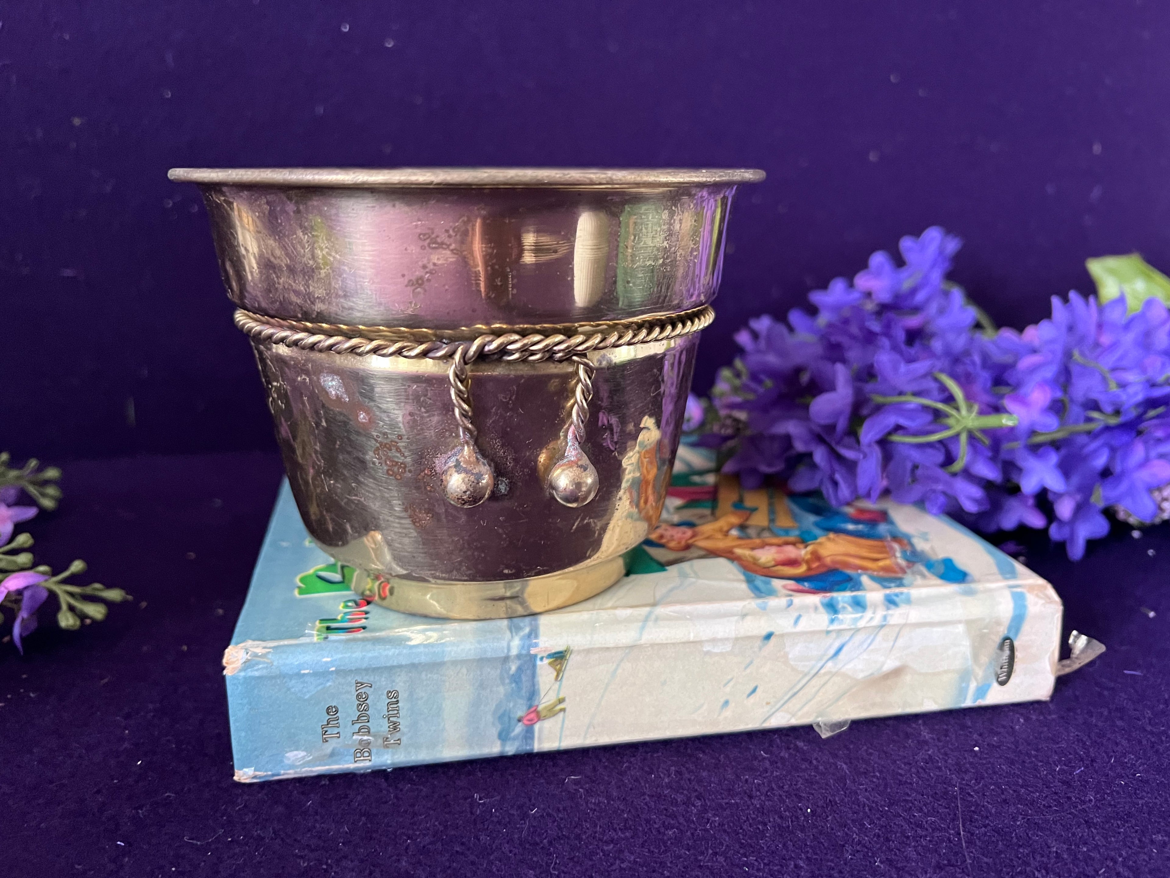 Vintage Solid Brass Planter/Cachepot – Rope Trim & Tassel Accent – Made in India