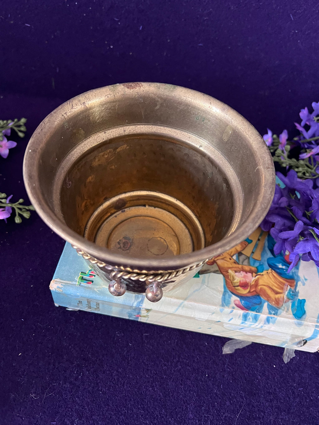 Vintage Solid Brass Planter/Cachepot – Rope Trim & Tassel Accent – Made in India
