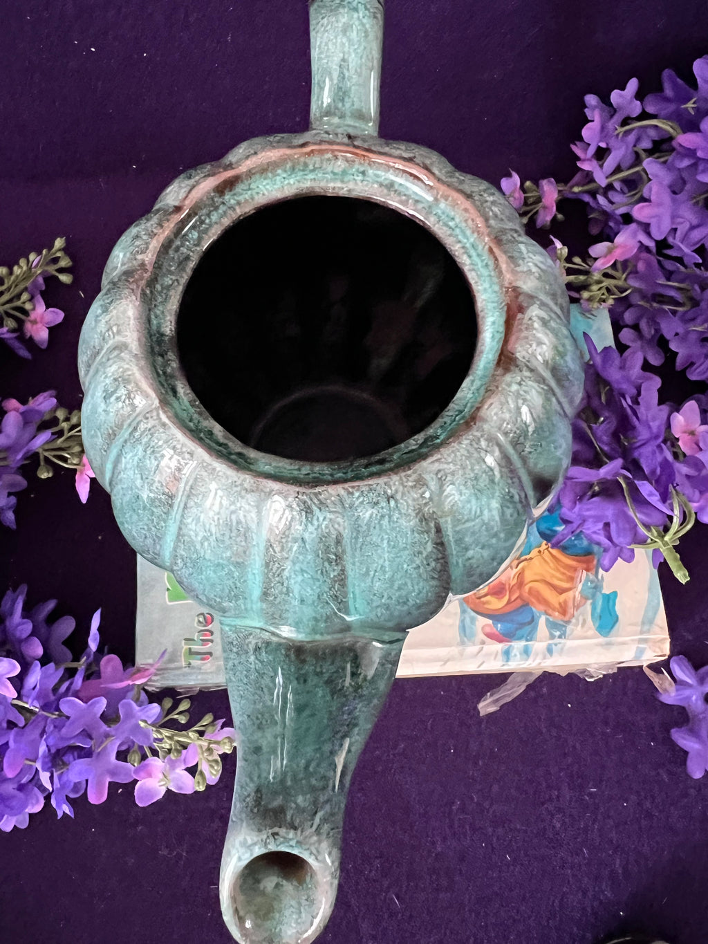 Vintage Canadian Studio Pottery Teapot – Teal & Brown Drip Glaze, Ribbed Pumpkin Design