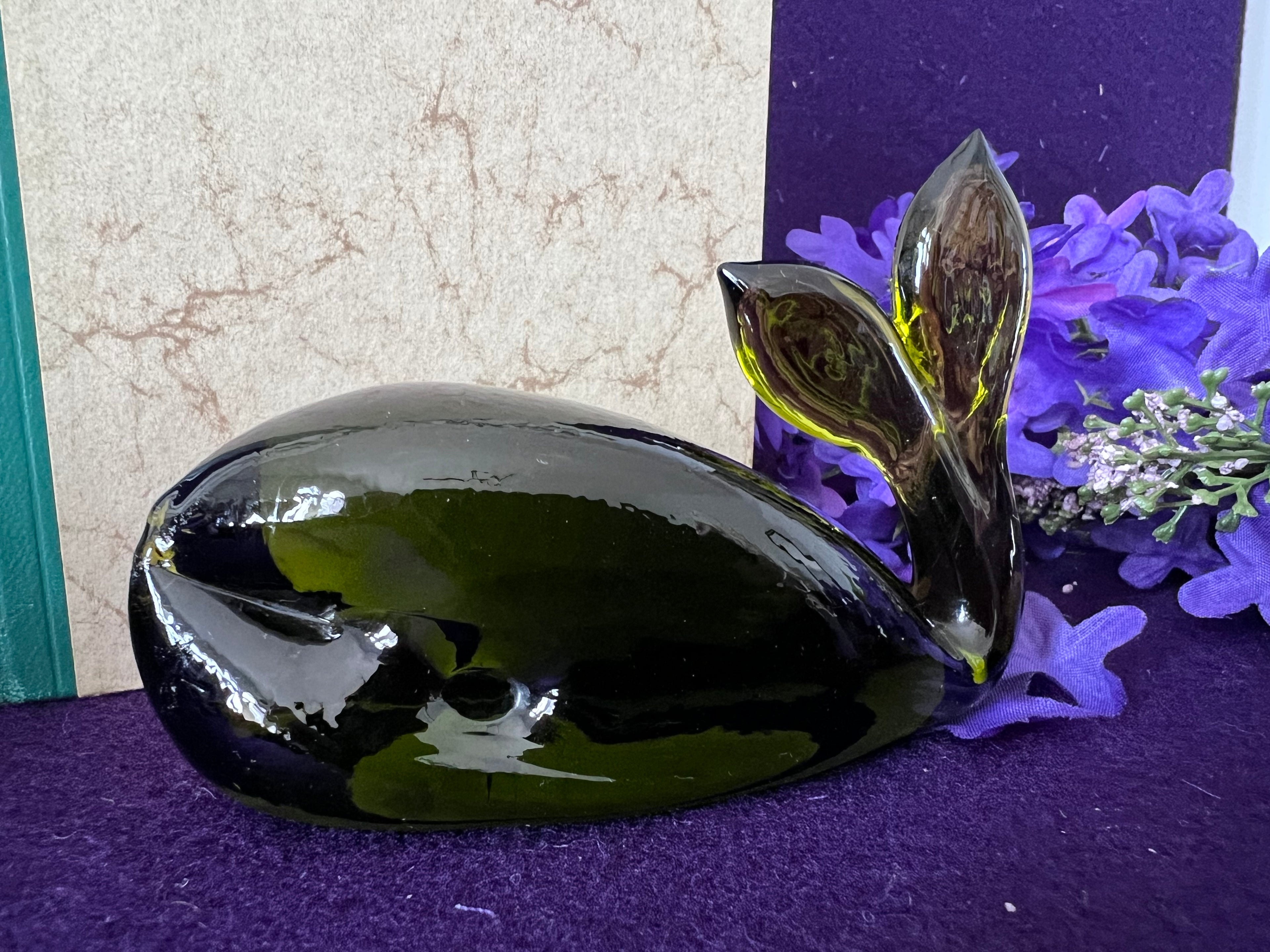 Vintage Mid-Century Modern Green Glass Whale Figurine – MCM Art Glass Sculpture