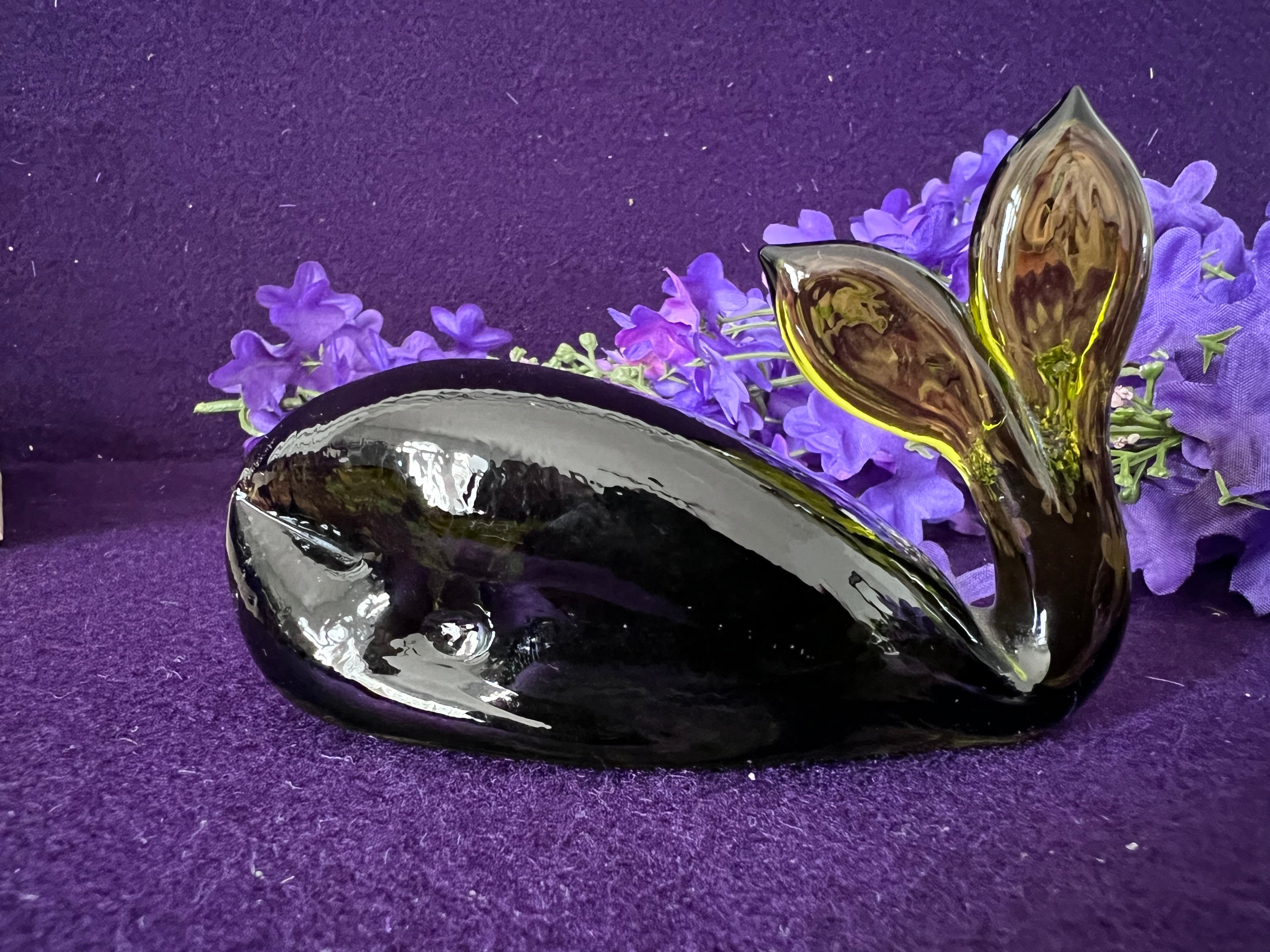 Vintage Mid-Century Modern Green Glass Whale Figurine – MCM Art Glass Sculpture