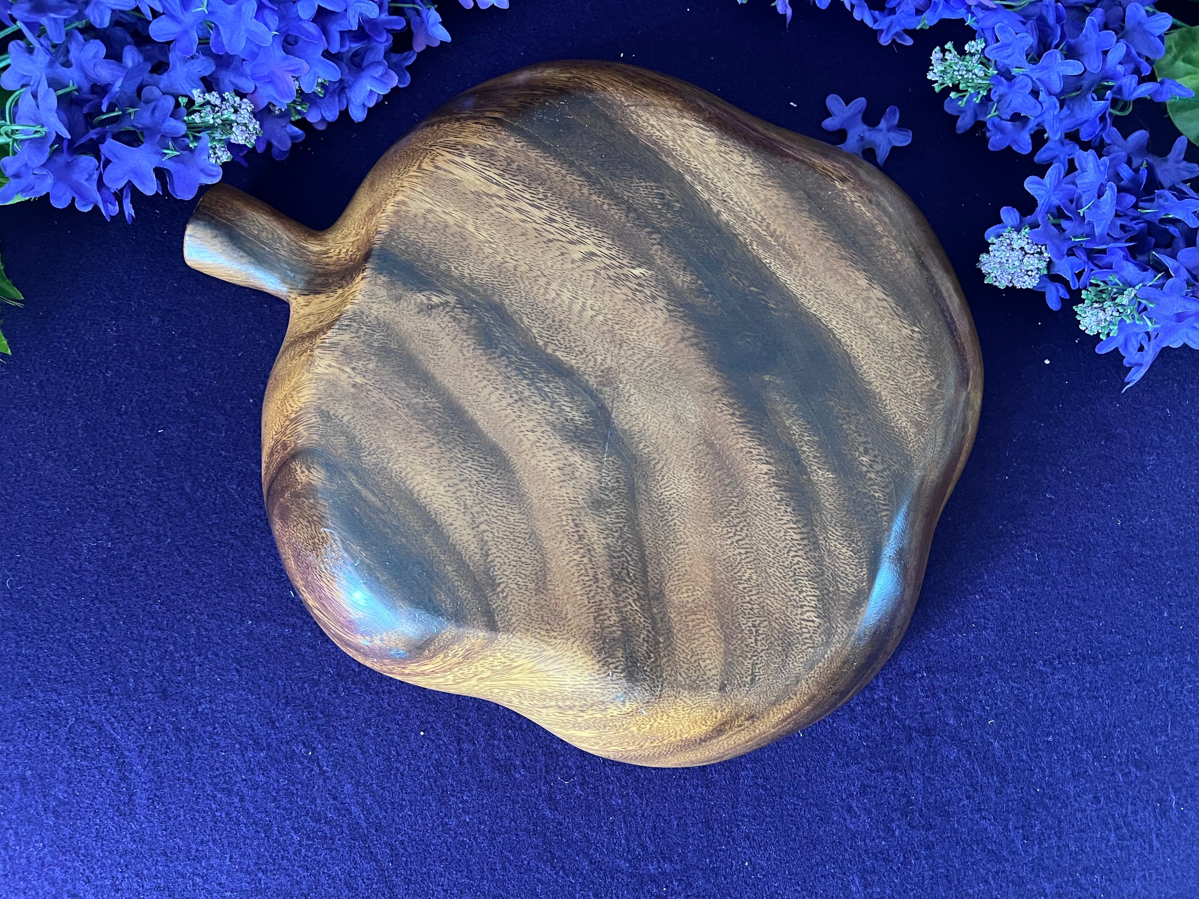 Vintage MCM Monkey Pod Wood Apple Divided Serving Dish – Hand-Carved Retro Snack Tray