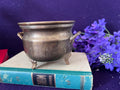 Vintage Footed Brass Cauldron Pot / Small Jardiniere with Ornate Handles