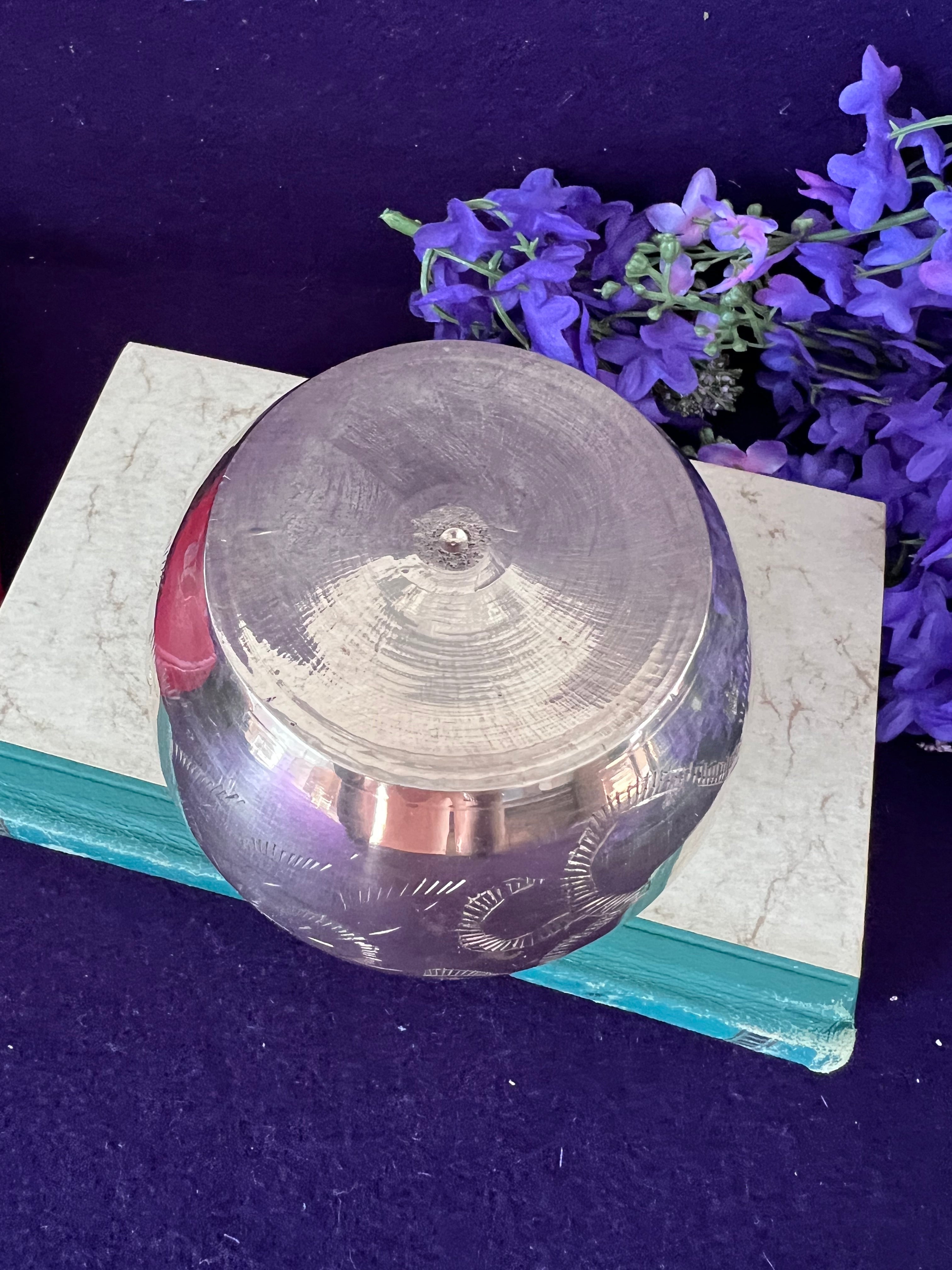Vintage Hand-Engraved Brass Lota Pot with Sacred Om Symbol, 4" Tall