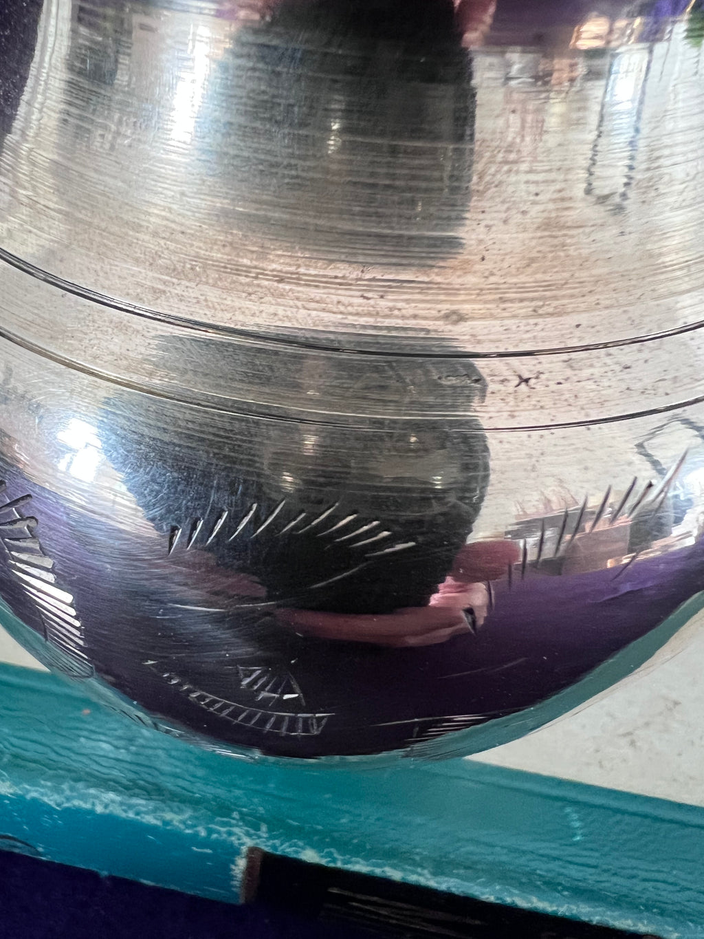 Vintage Hand-Engraved Brass Lota Pot with Sacred Om Symbol, 4" Tall