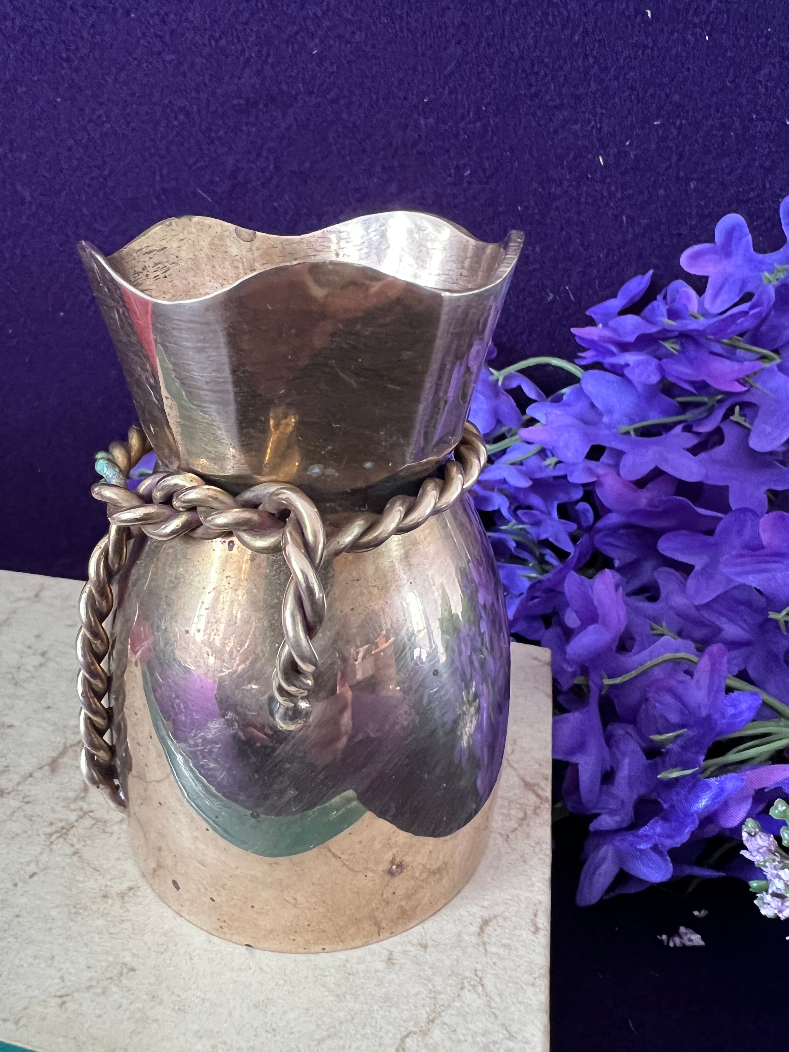 Vintage Brass Bud Vase with Twisted Rope Detail - Small Decorative Vessel, 3.75" Tall