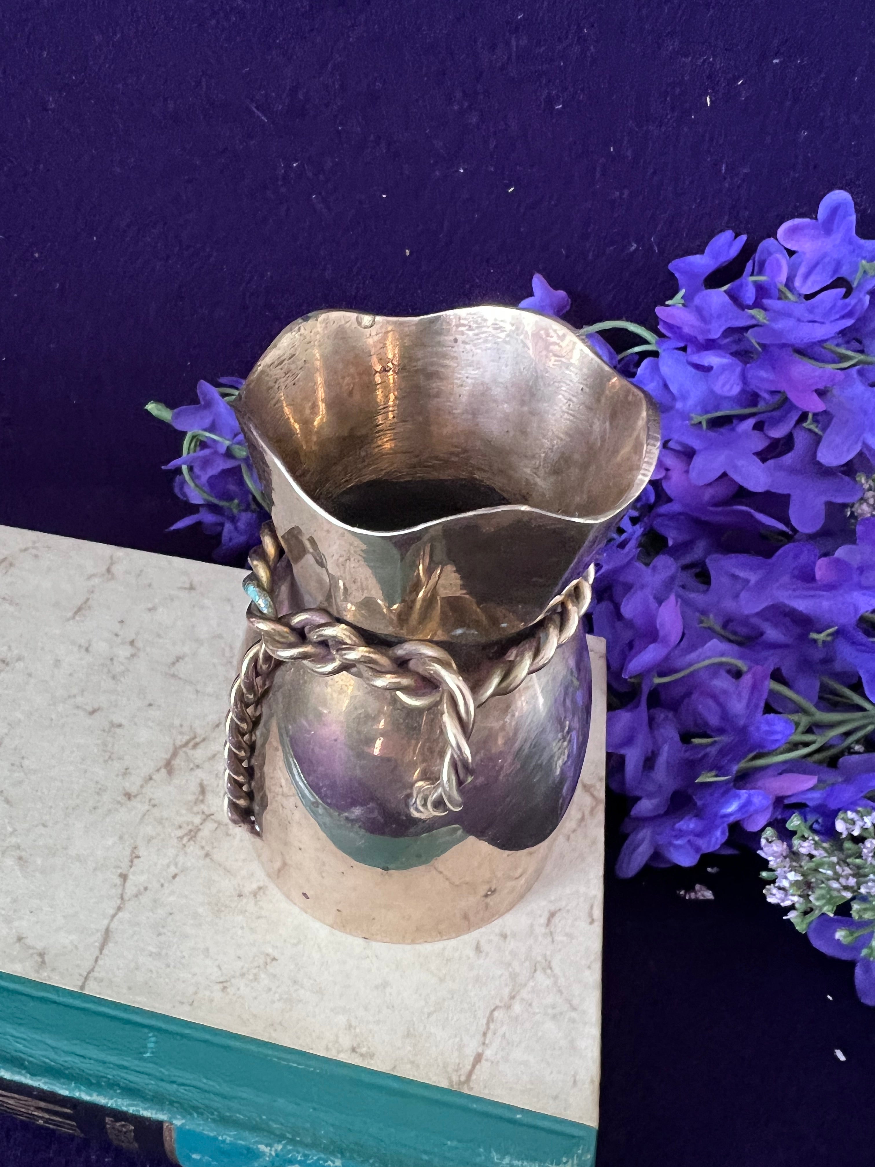 Vintage Brass Bud Vase with Twisted Rope Detail - Small Decorative Vessel, 3.75" Tall