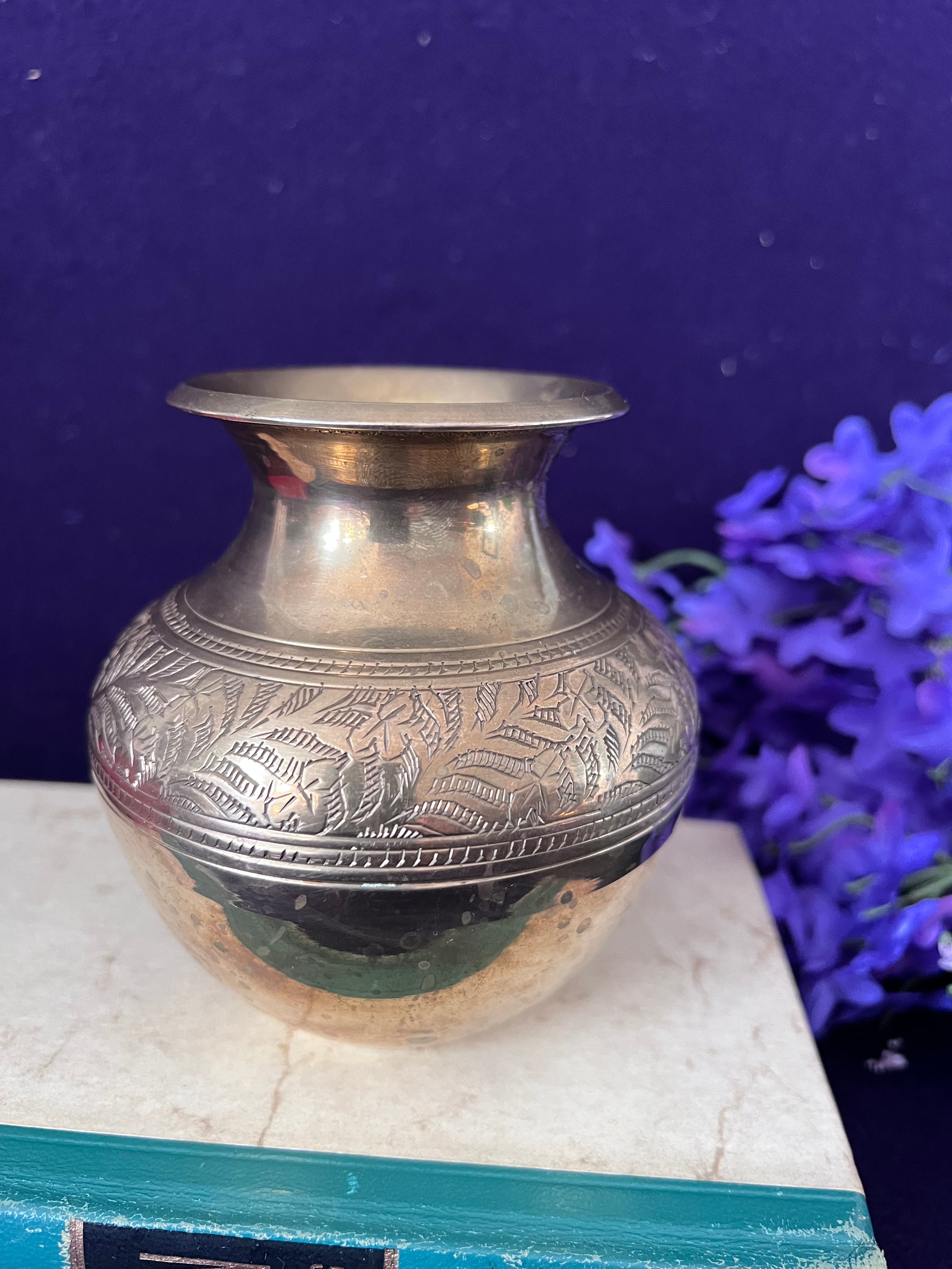 Vintage Small Etched Brass Bud Vase – Floral Leaf Pattern