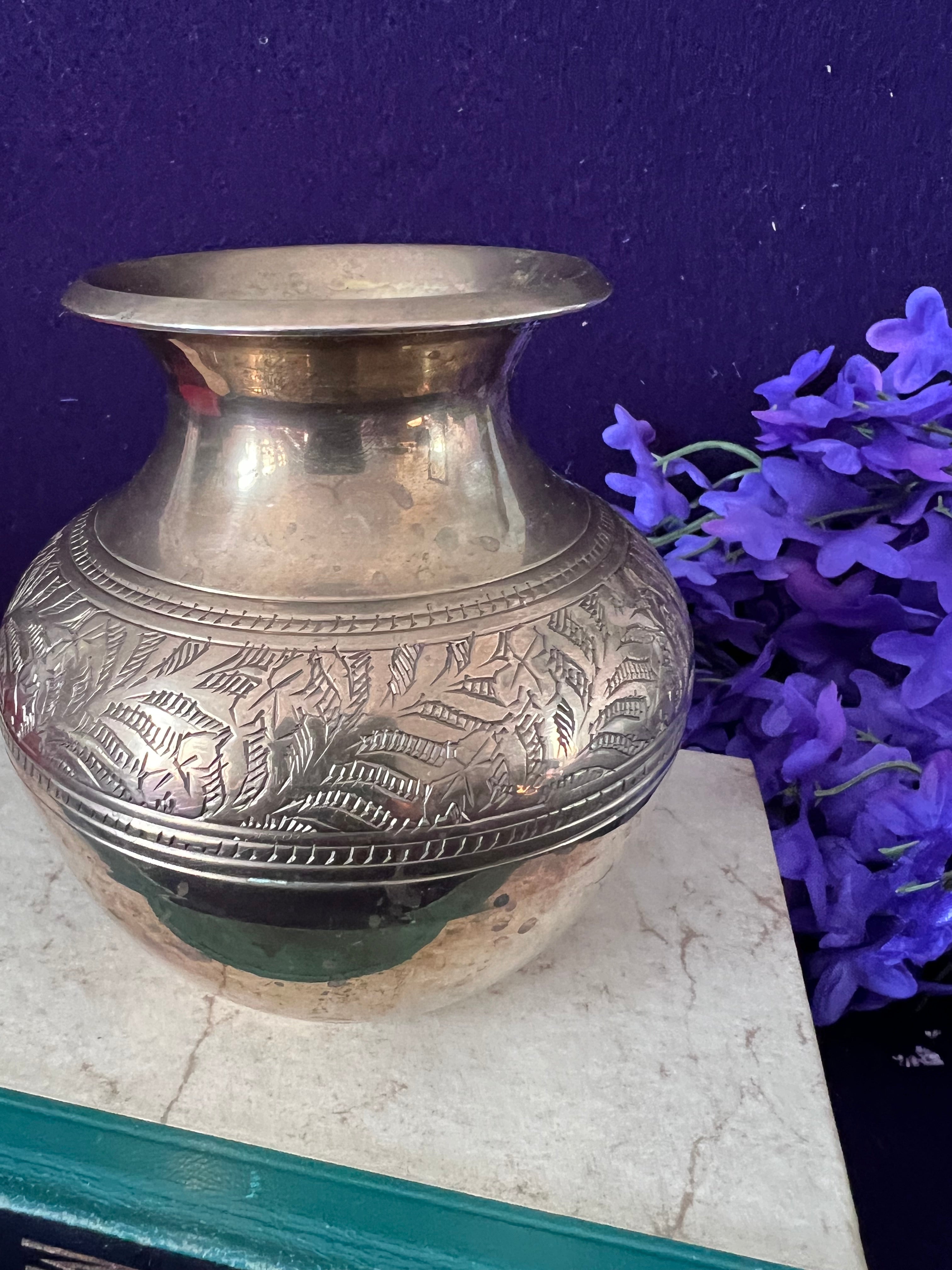 Vintage Small Etched Brass Bud Vase – Floral Leaf Pattern