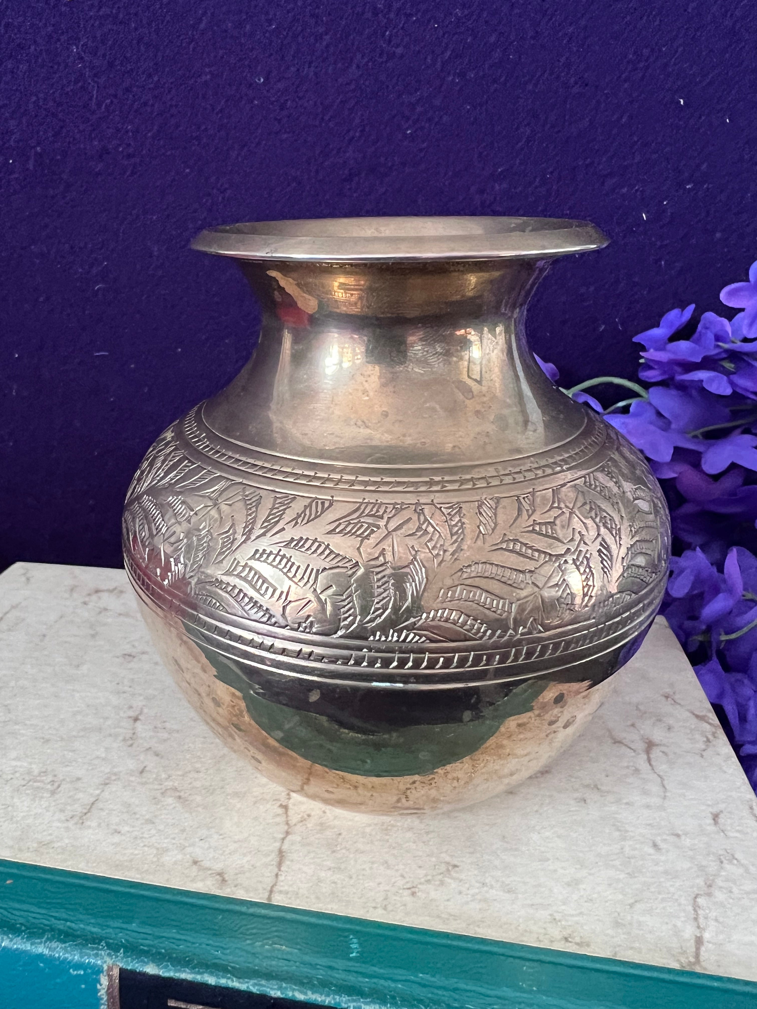 Vintage Small Etched Brass Bud Vase – Floral Leaf Pattern