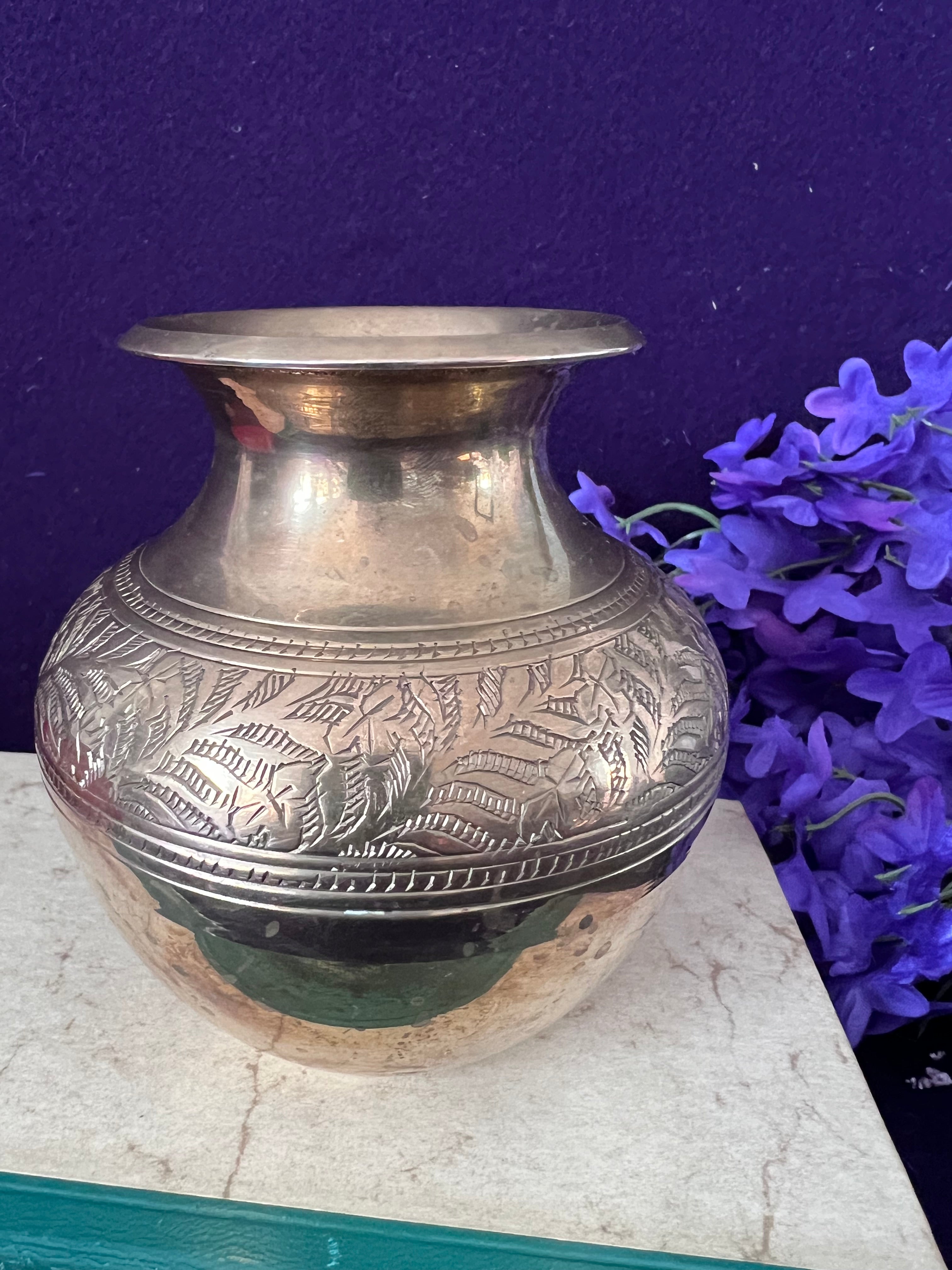 Vintage Small Etched Brass Bud Vase – Floral Leaf Pattern