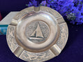 Vintage 8” Solid Brass Sailboat Ashtray – Large Nautical Catchall Tray