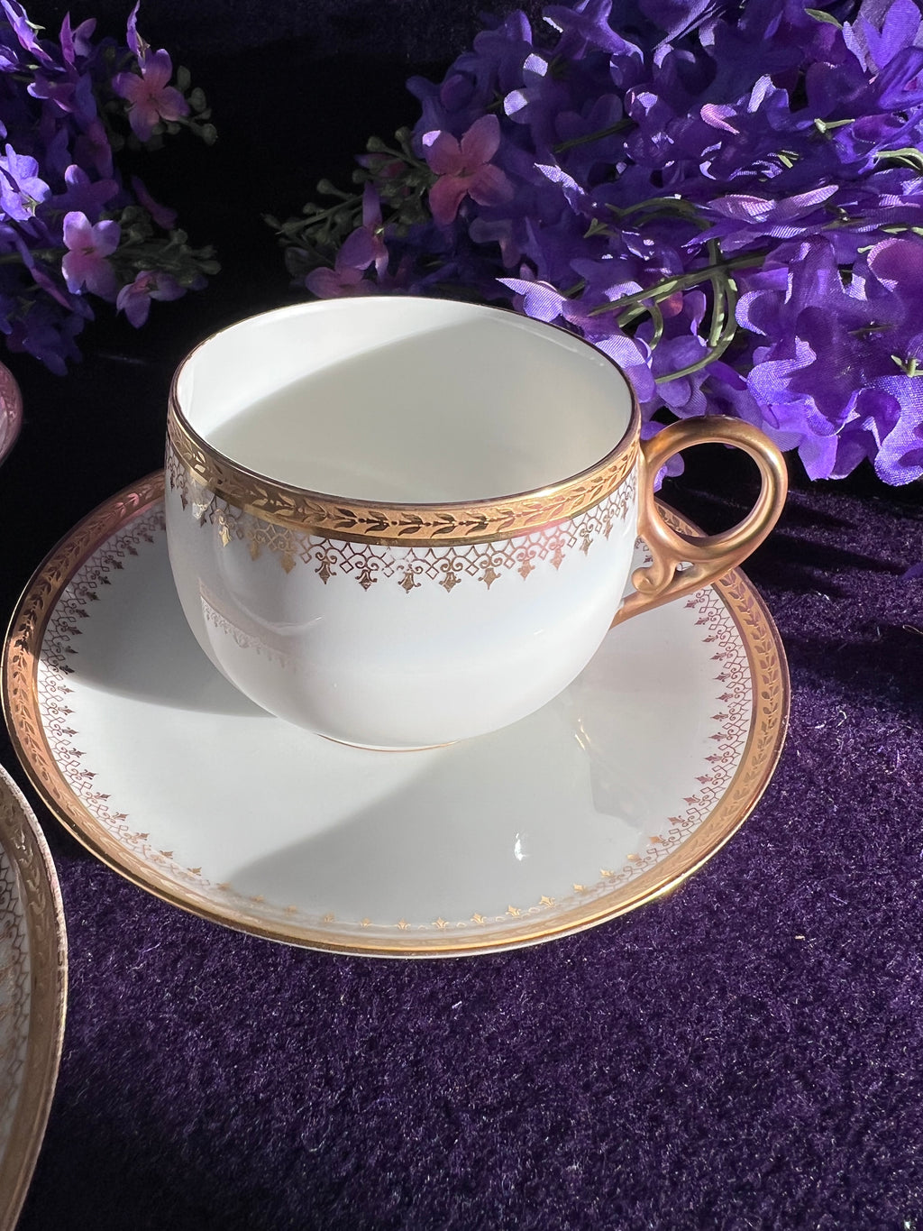 Vintage Limoges Orléans Porcelain Teacup & Saucer Set of 3 | French Gold Gilded Fine China