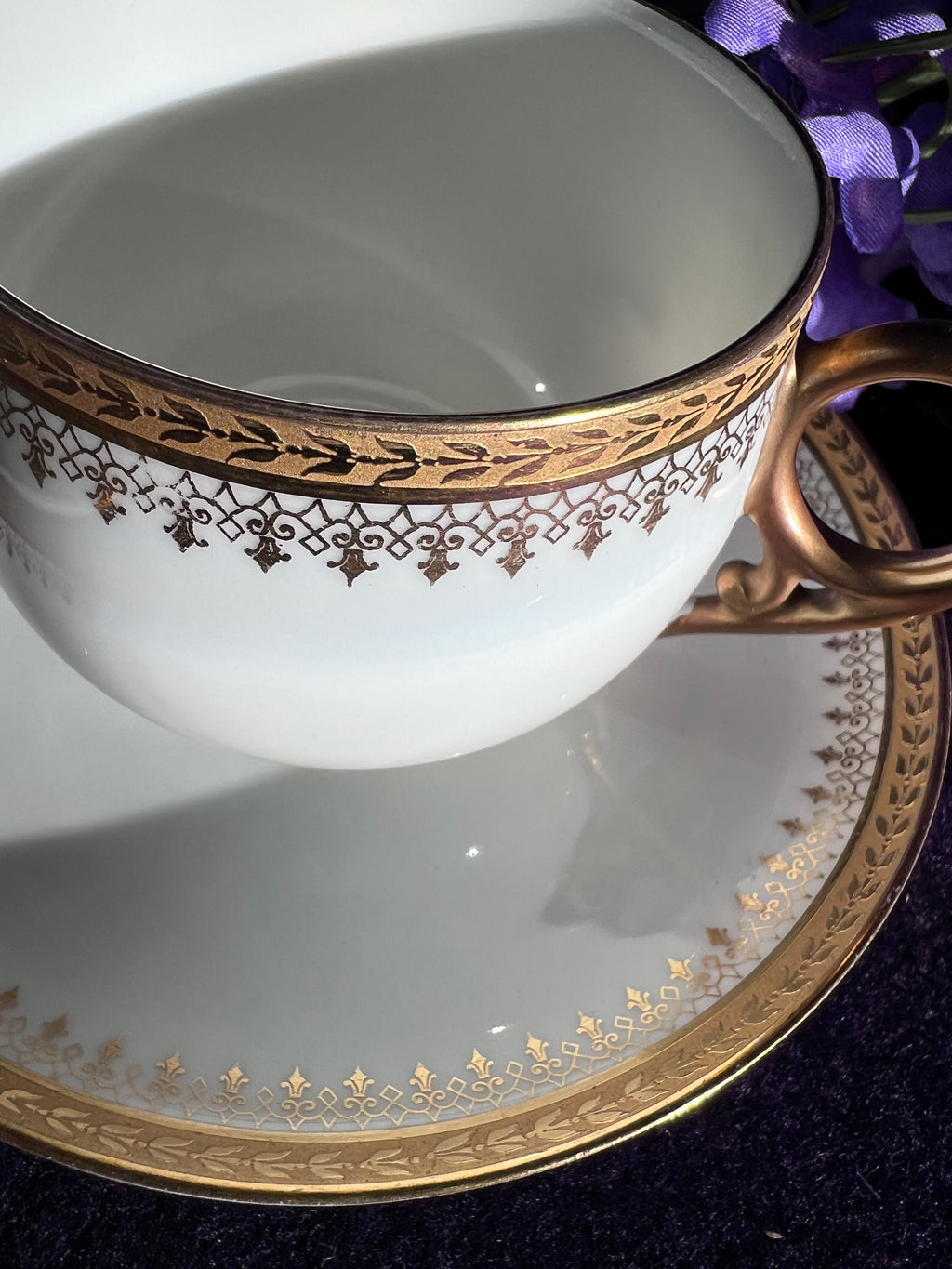 Vintage Limoges Orléans Porcelain Teacup & Saucer Set of 3 | French Gold Gilded Fine China