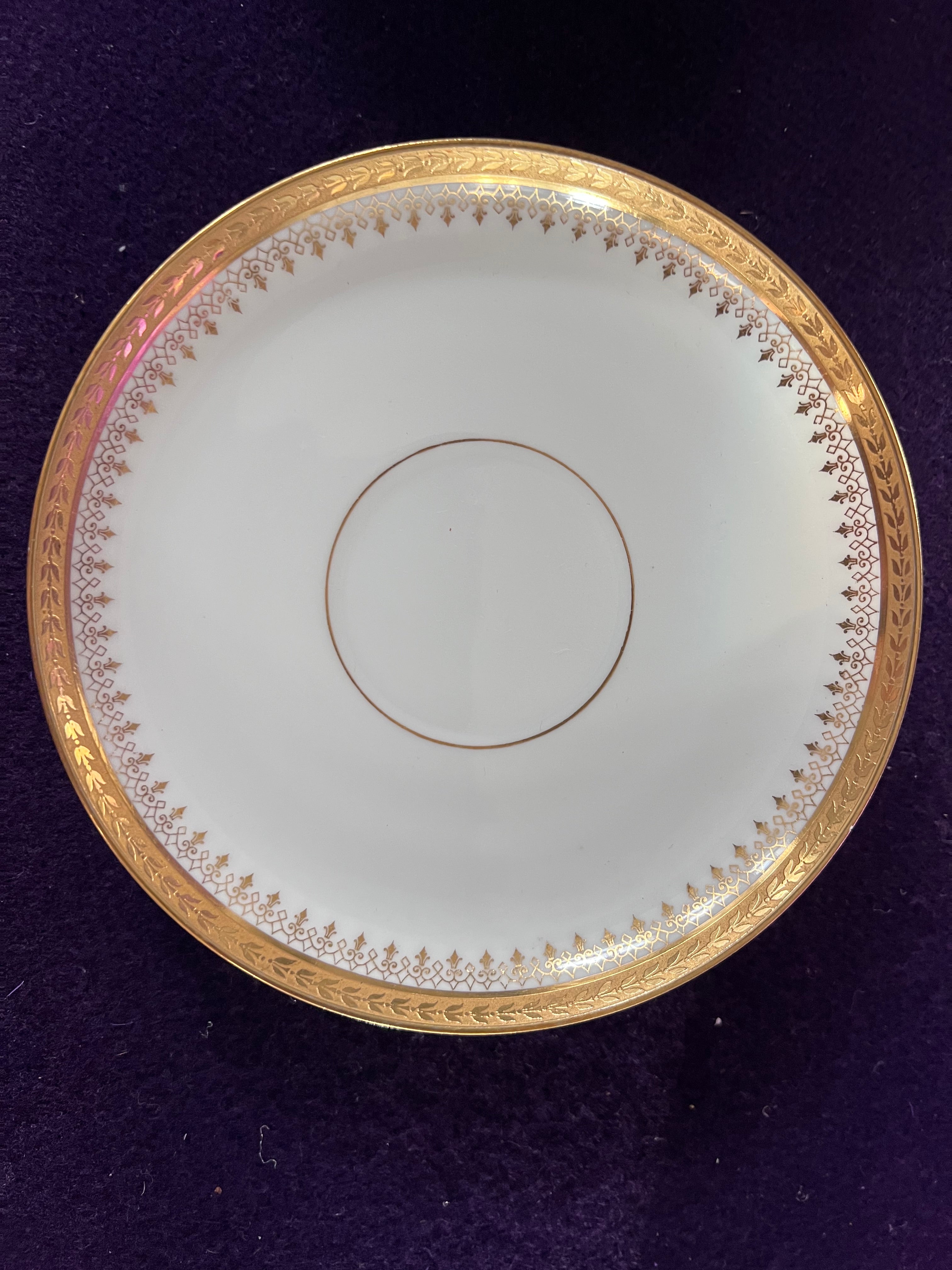 Vintage Limoges Orléans Porcelain Teacup & Saucer Set of 3 | French Gold Gilded Fine China