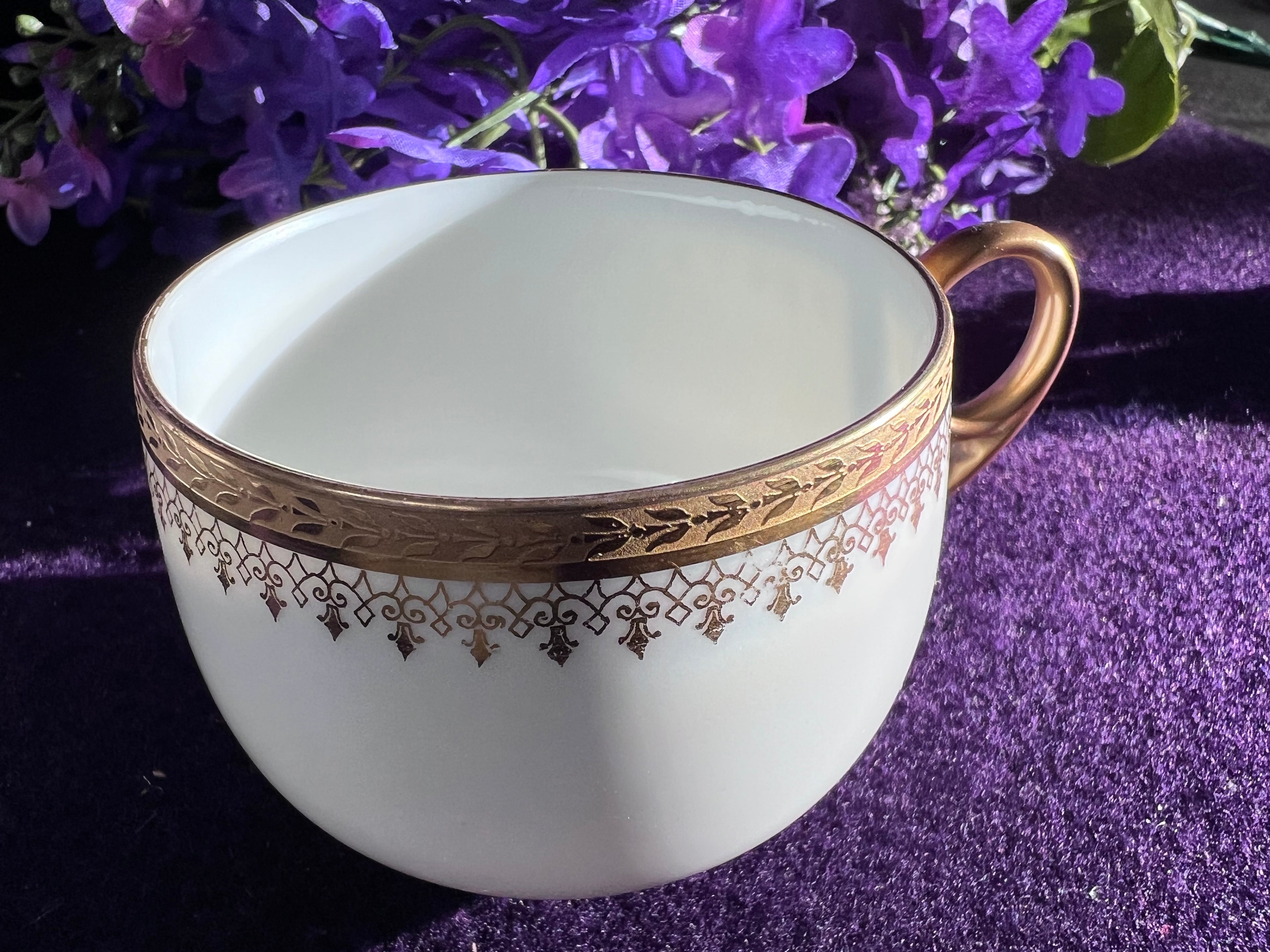 Vintage Limoges Orléans Porcelain Teacup & Saucer Set of 3 | French Gold Gilded Fine China