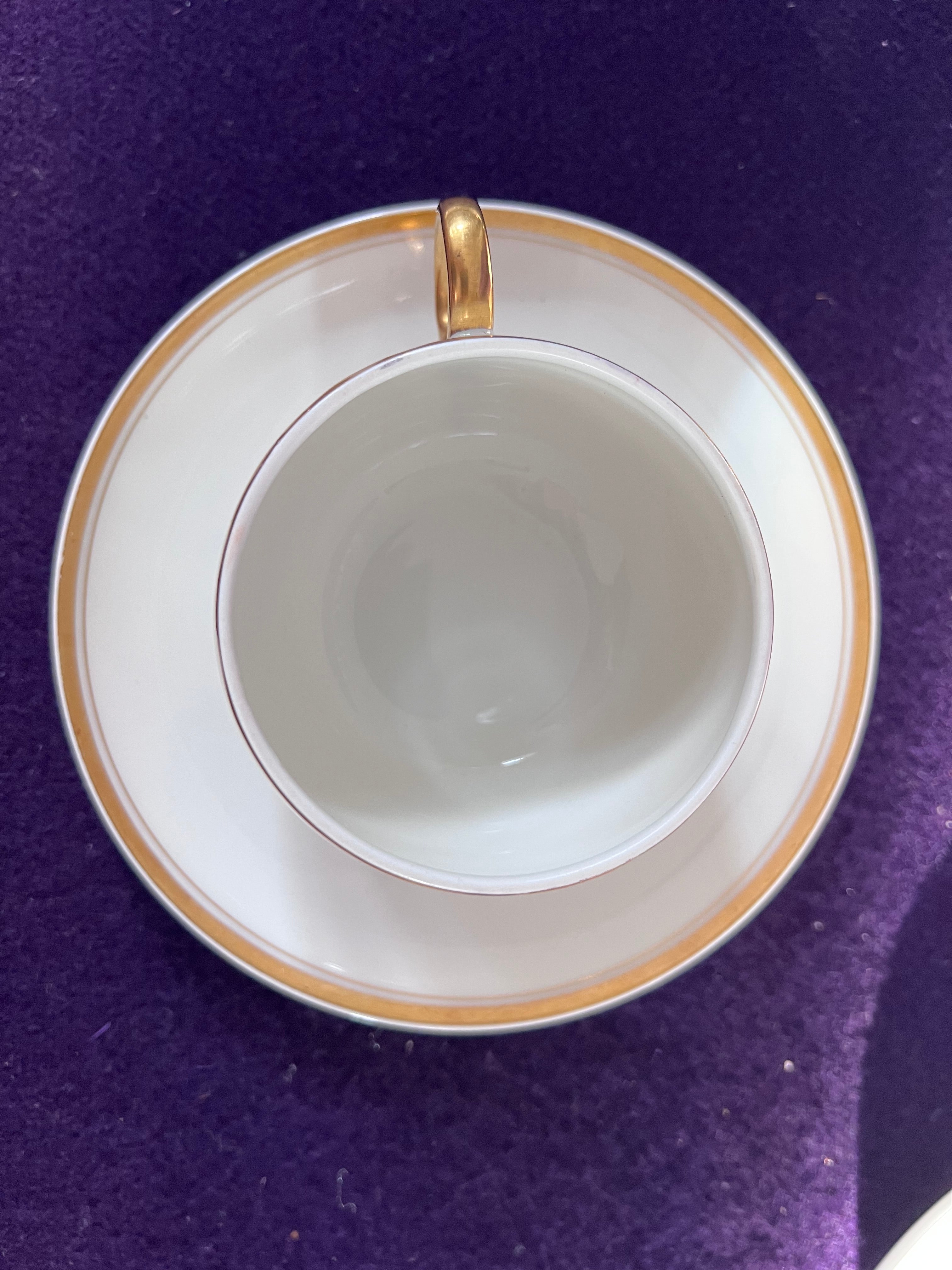 Antique Limoges Elite France Teacups & Saucers Set | Gold Trim Pedestal Porcelain