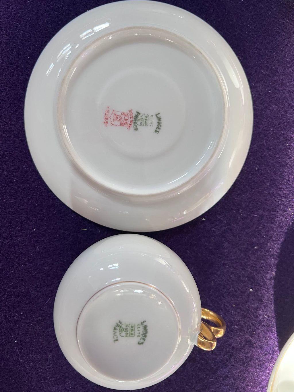Antique Limoges Elite France Teacups & Saucers Set | Gold Trim Pedestal Porcelain