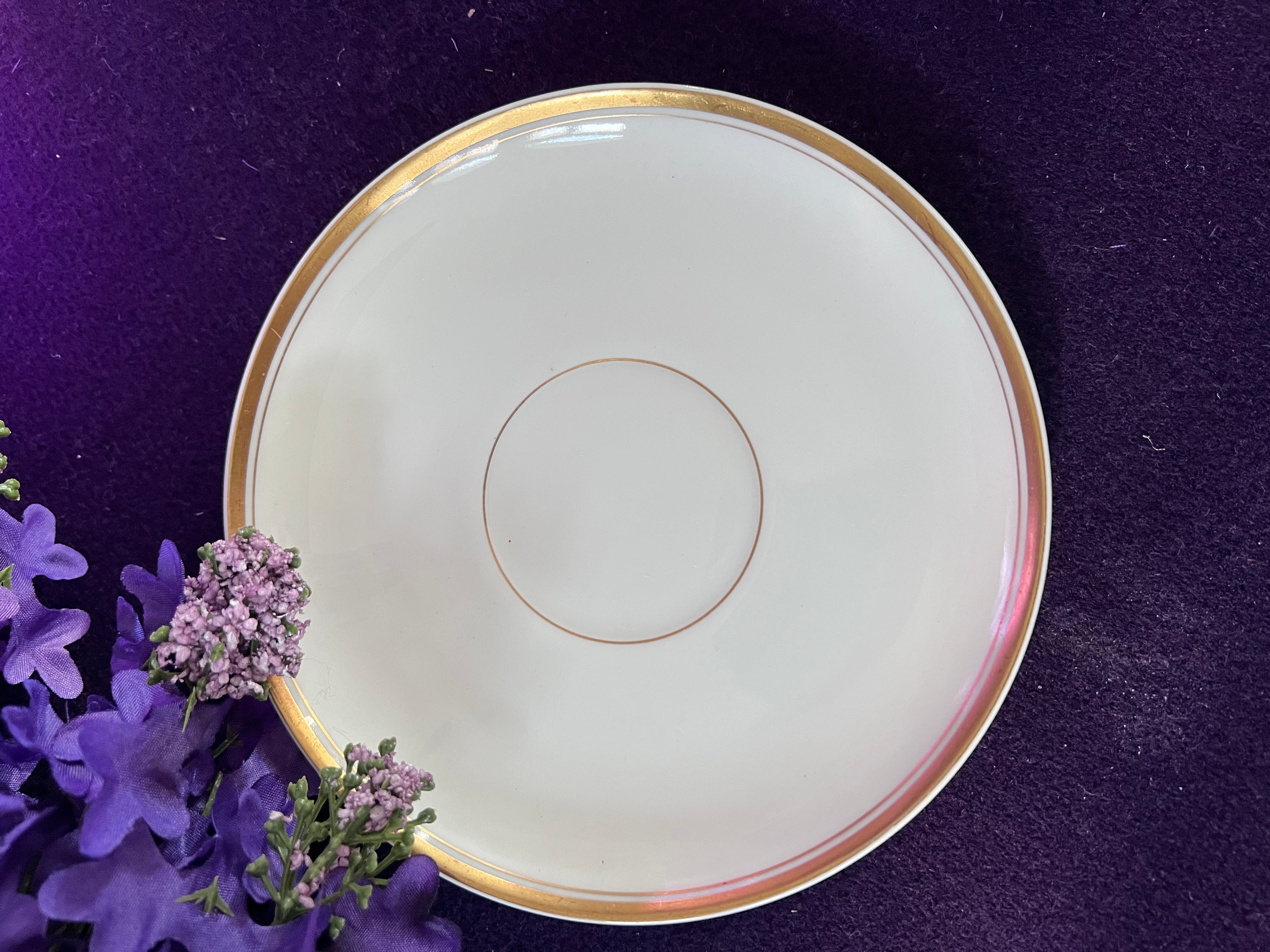 Vintage Limoges France Porcelain Tea Cup and Saucer Set + Extra Saucer - Elegant Gold Band Trim