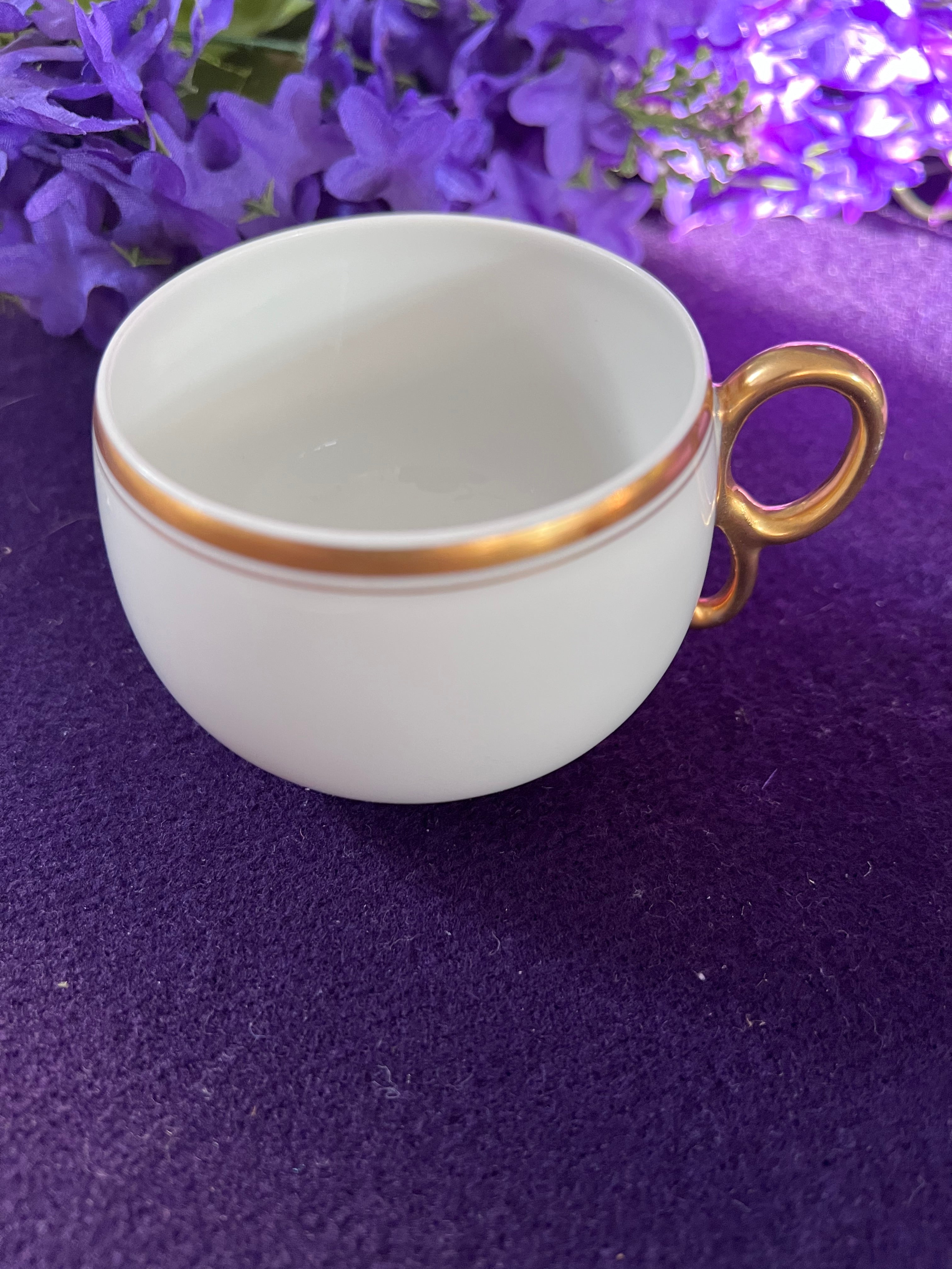 Antique Limoges Elite France Teacups & Saucers Set | Gold Trim Pedestal Porcelain