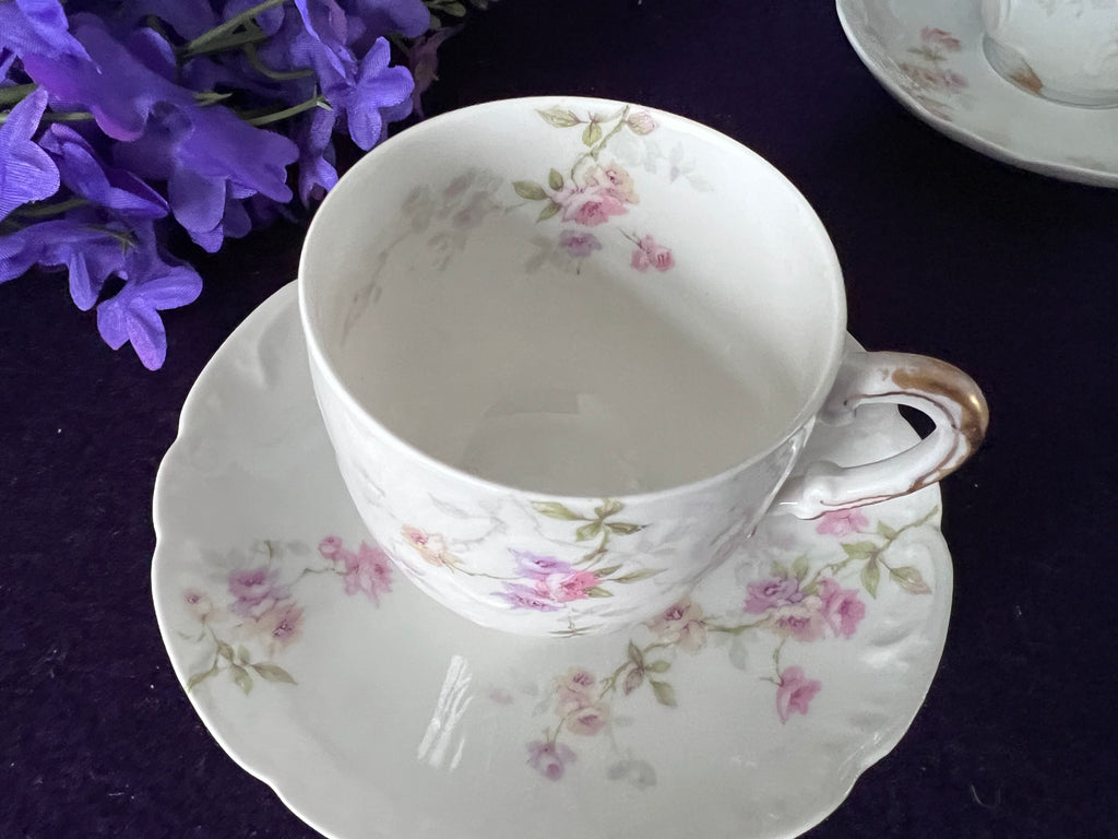 Théo Haviland Limoges Demitasse Cups & Saucers, Set of 3 | Vintage French Porcelain Floral