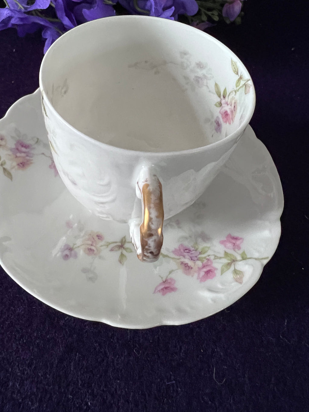 Théo Haviland Limoges Demitasse Cups & Saucers, Set of 3 | Vintage French Porcelain Floral