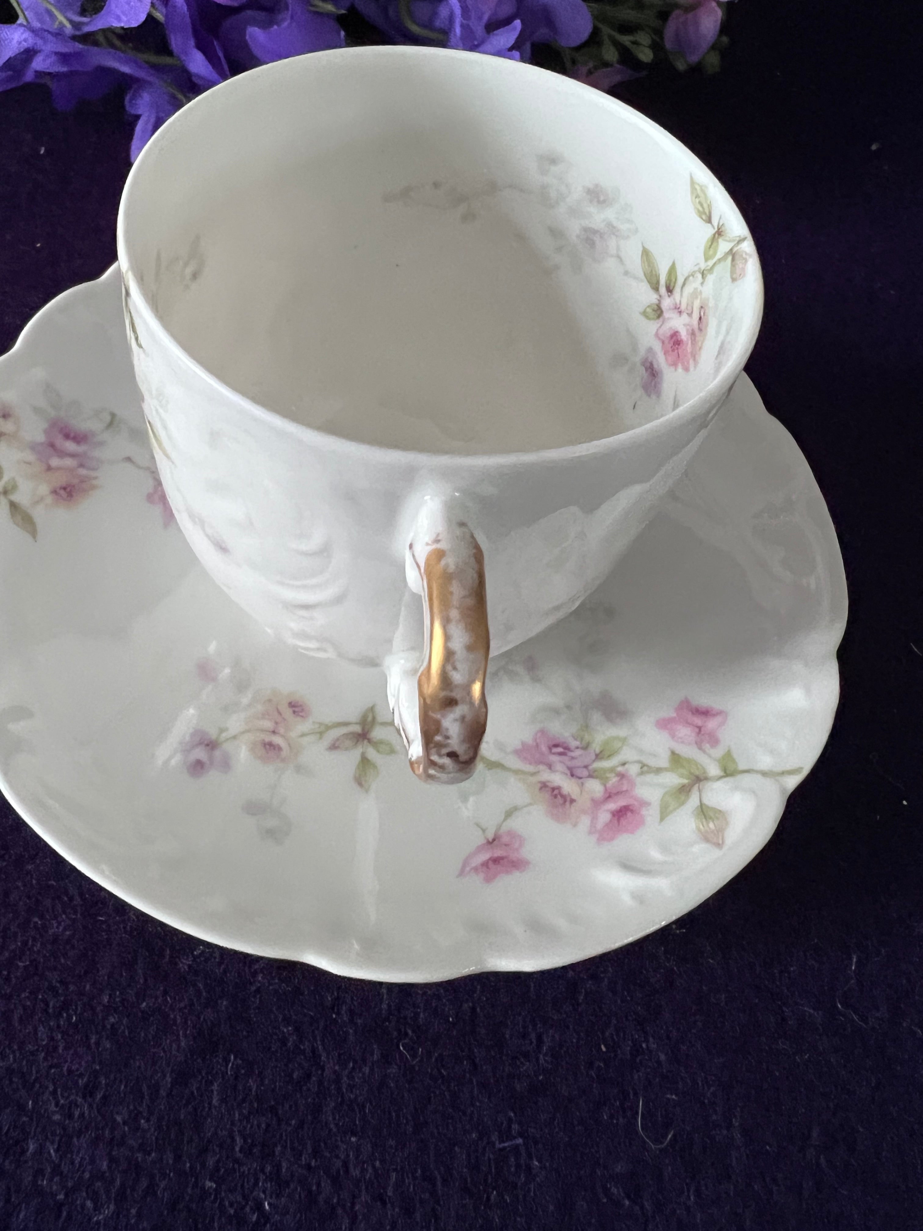 Théo Haviland Limoges Demitasse Cups & Saucers, Set of 3 | Vintage French Porcelain Floral