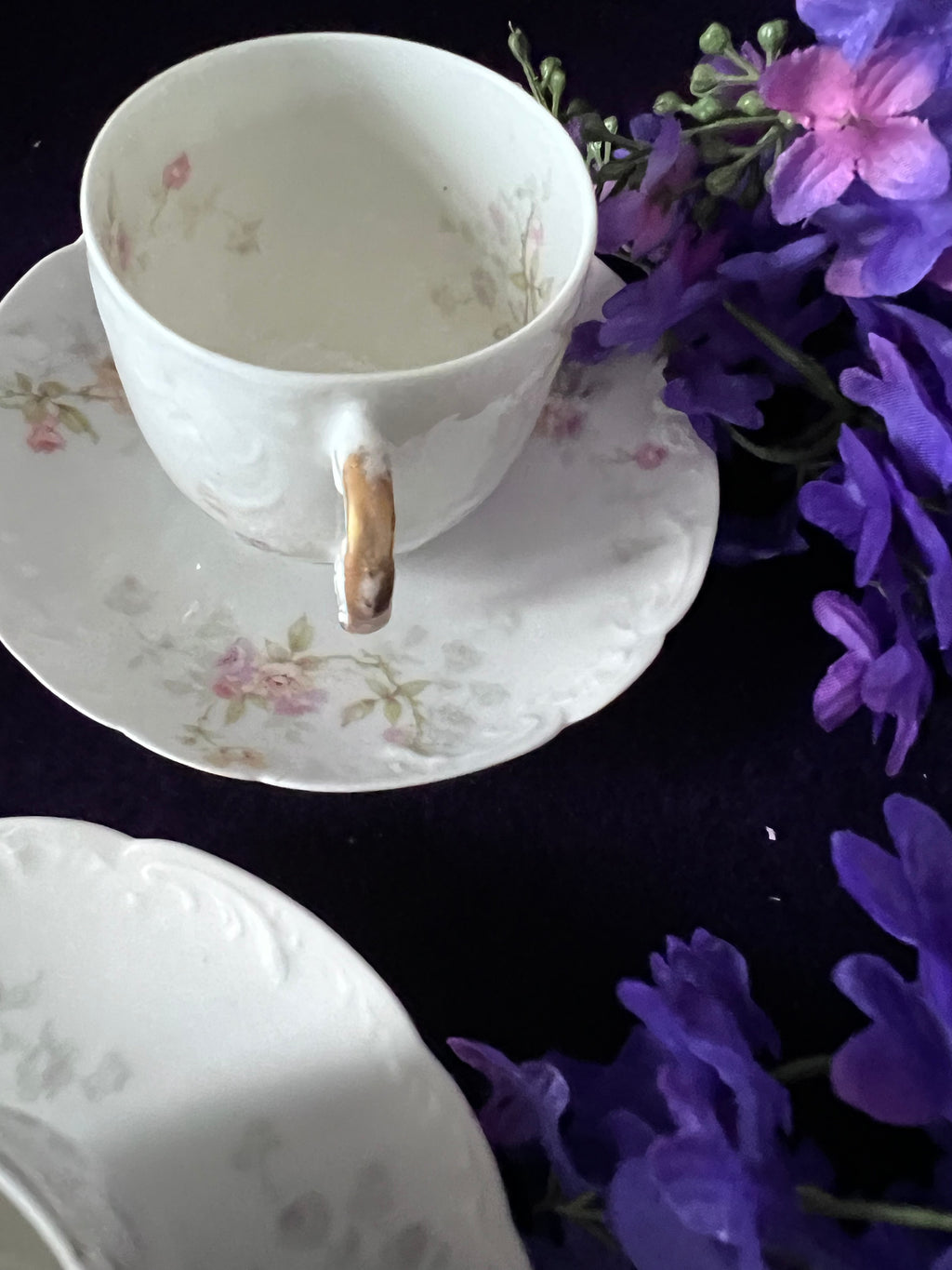 Théo Haviland Limoges Demitasse Cups & Saucers, Set of 3 | Vintage French Porcelain Floral