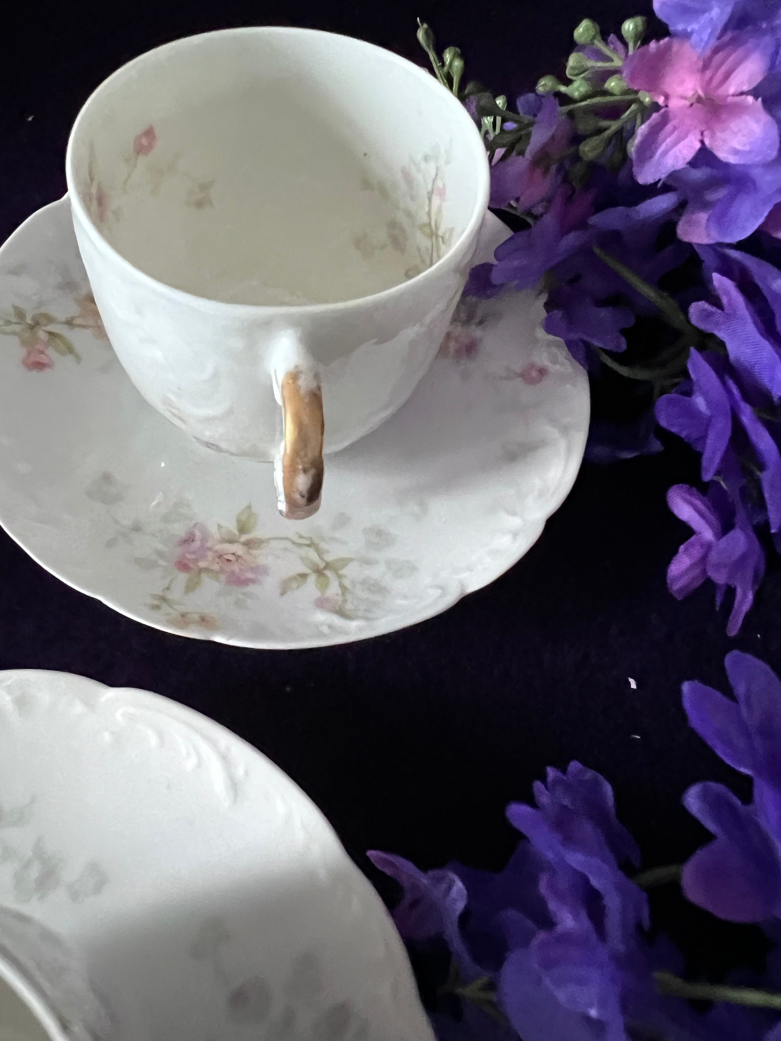 Théo Haviland Limoges Demitasse Cups & Saucers, Set of 3 | Vintage French Porcelain Floral