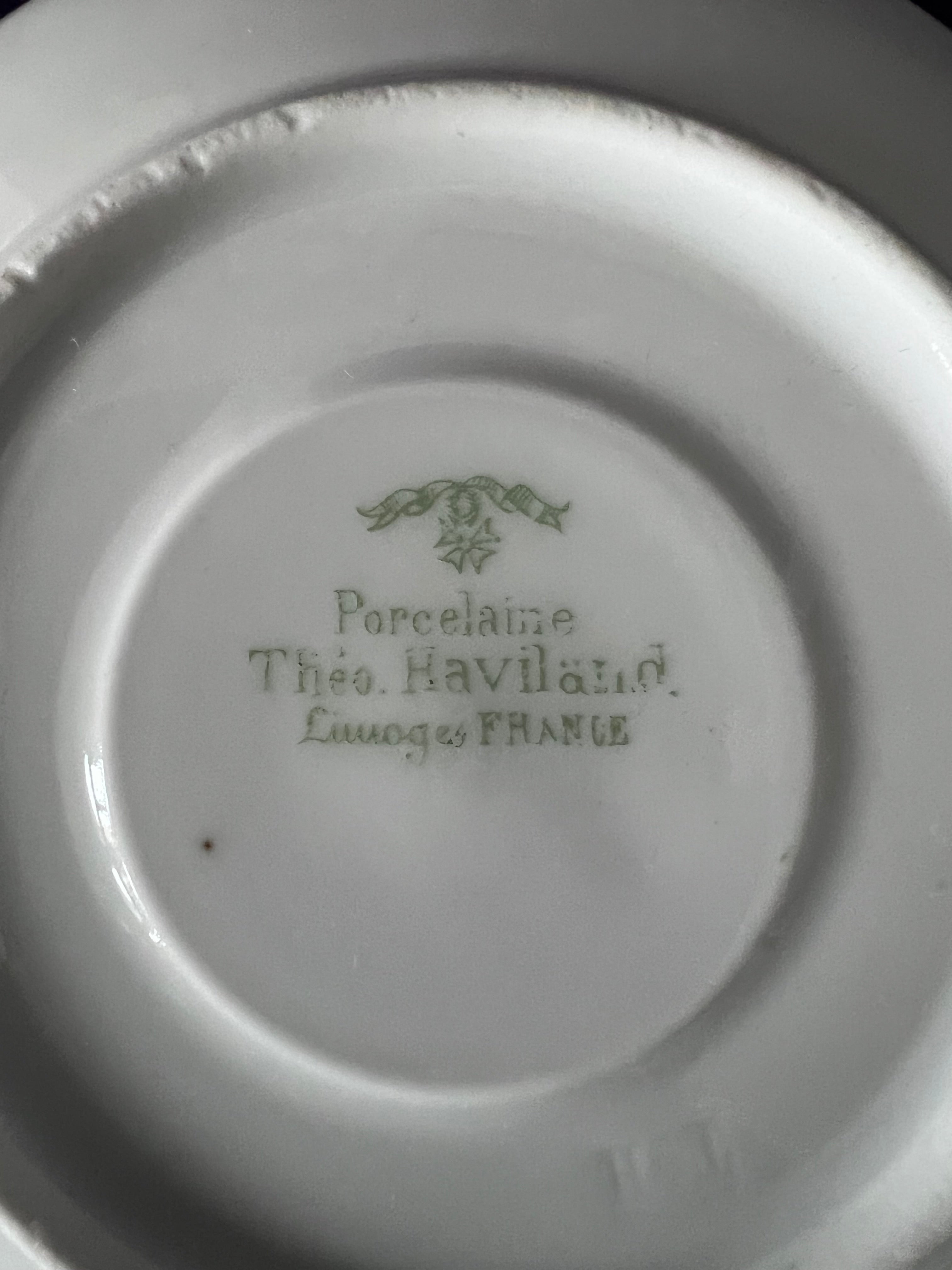 Théo Haviland Limoges Demitasse Cups & Saucers, Set of 3 | Vintage French Porcelain Floral