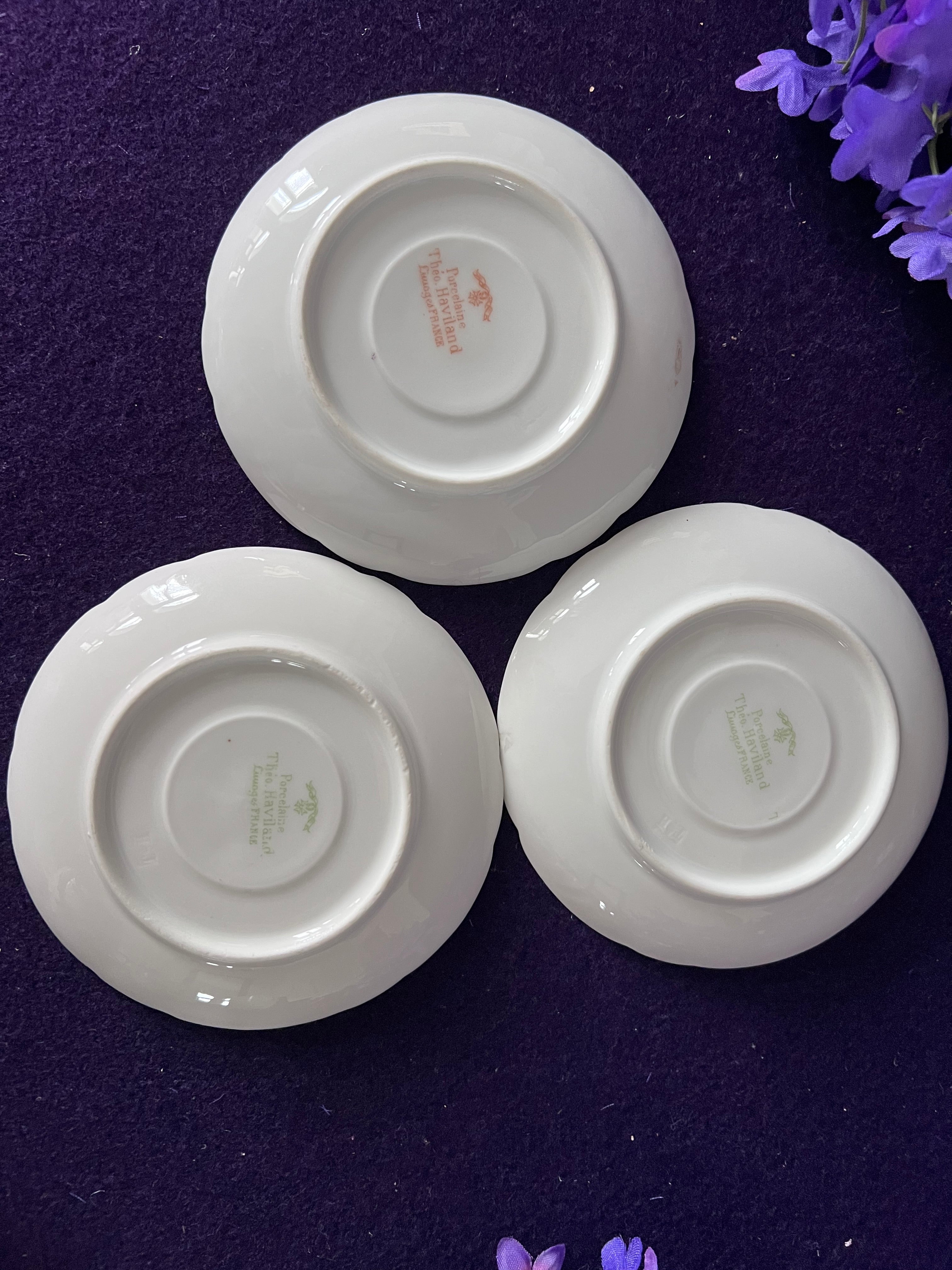Théo Haviland Limoges Demitasse Cups & Saucers, Set of 3 | Vintage French Porcelain Floral