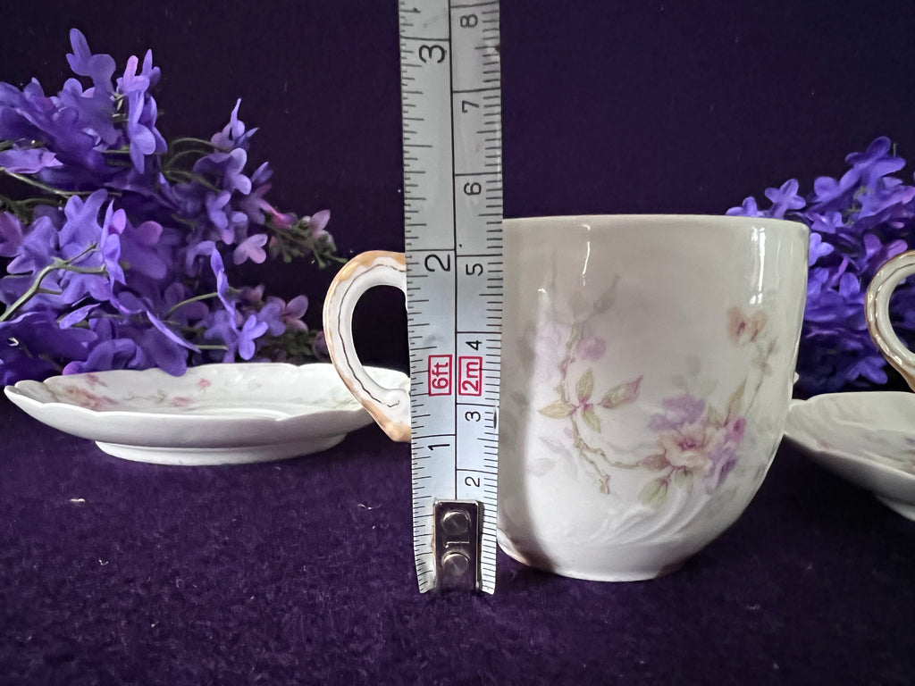 Théo Haviland Limoges Demitasse Cups & Saucers, Set of 3 | Vintage French Porcelain Floral