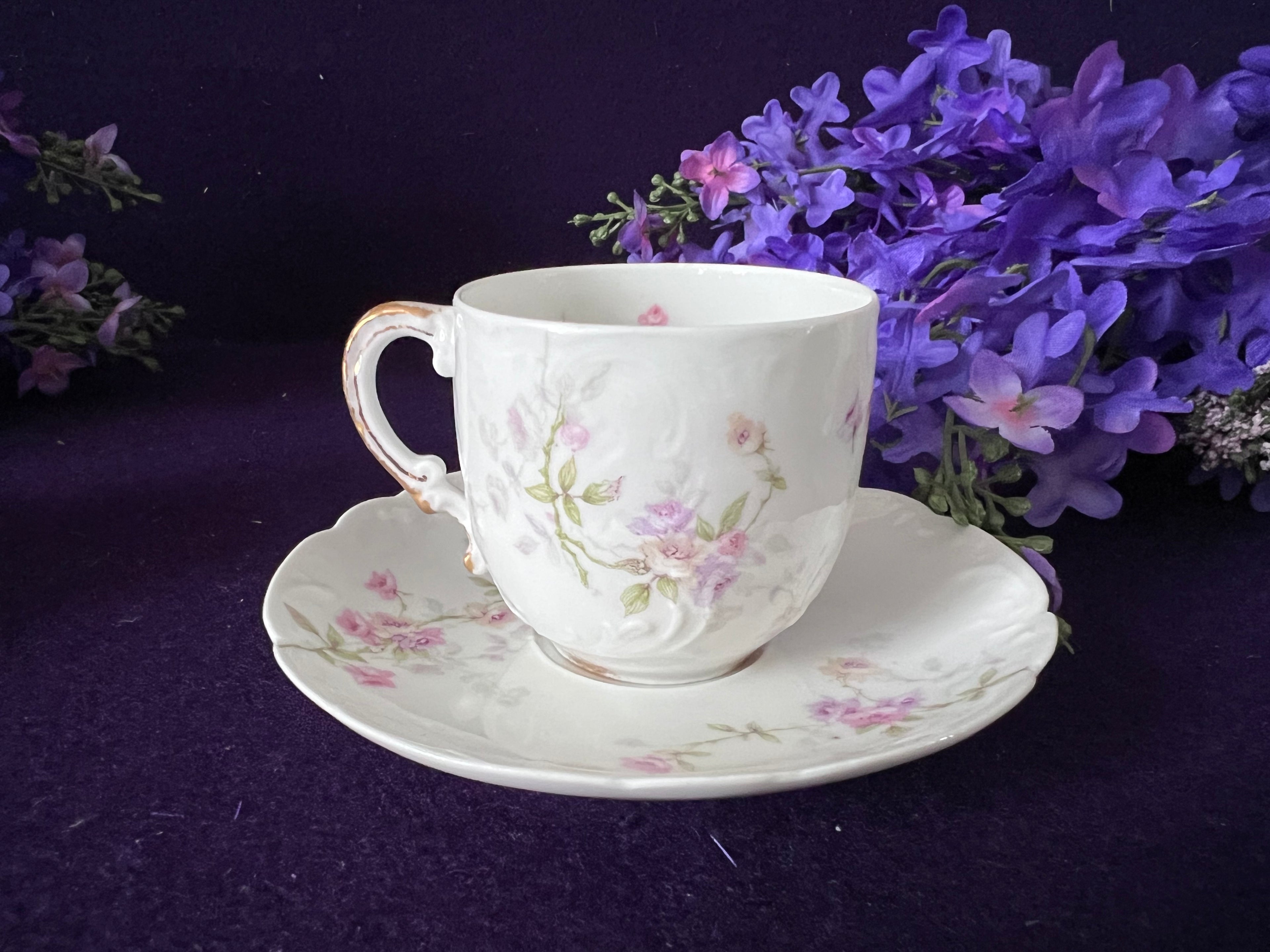 Théo Haviland Limoges Demitasse Cups & Saucers, Set of 3 | Vintage French Porcelain Floral