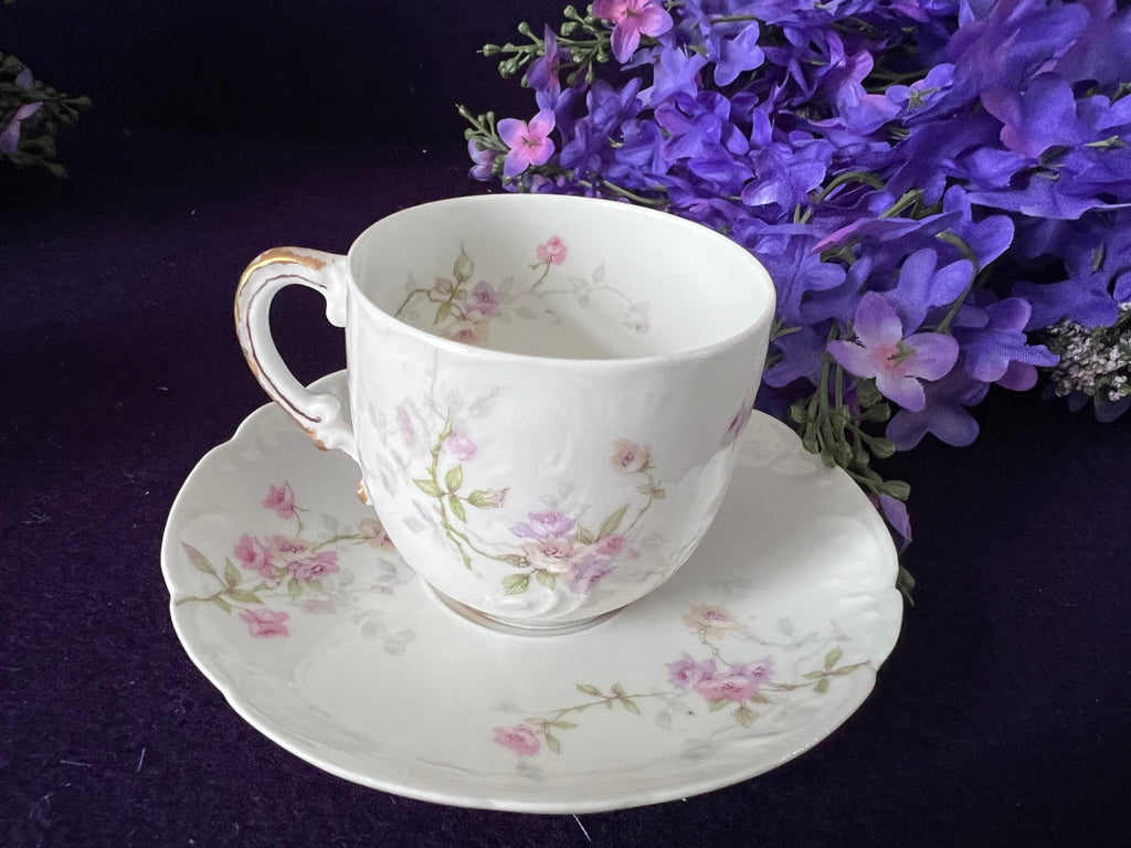 Théo Haviland Limoges Demitasse Cups & Saucers, Set of 3 | Vintage French Porcelain Floral