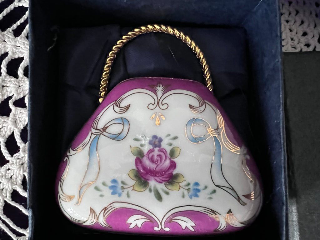 Adeline Collection Ceramic Handbag Trinket Box | Hand-Painted Floral Vintage Keepsake